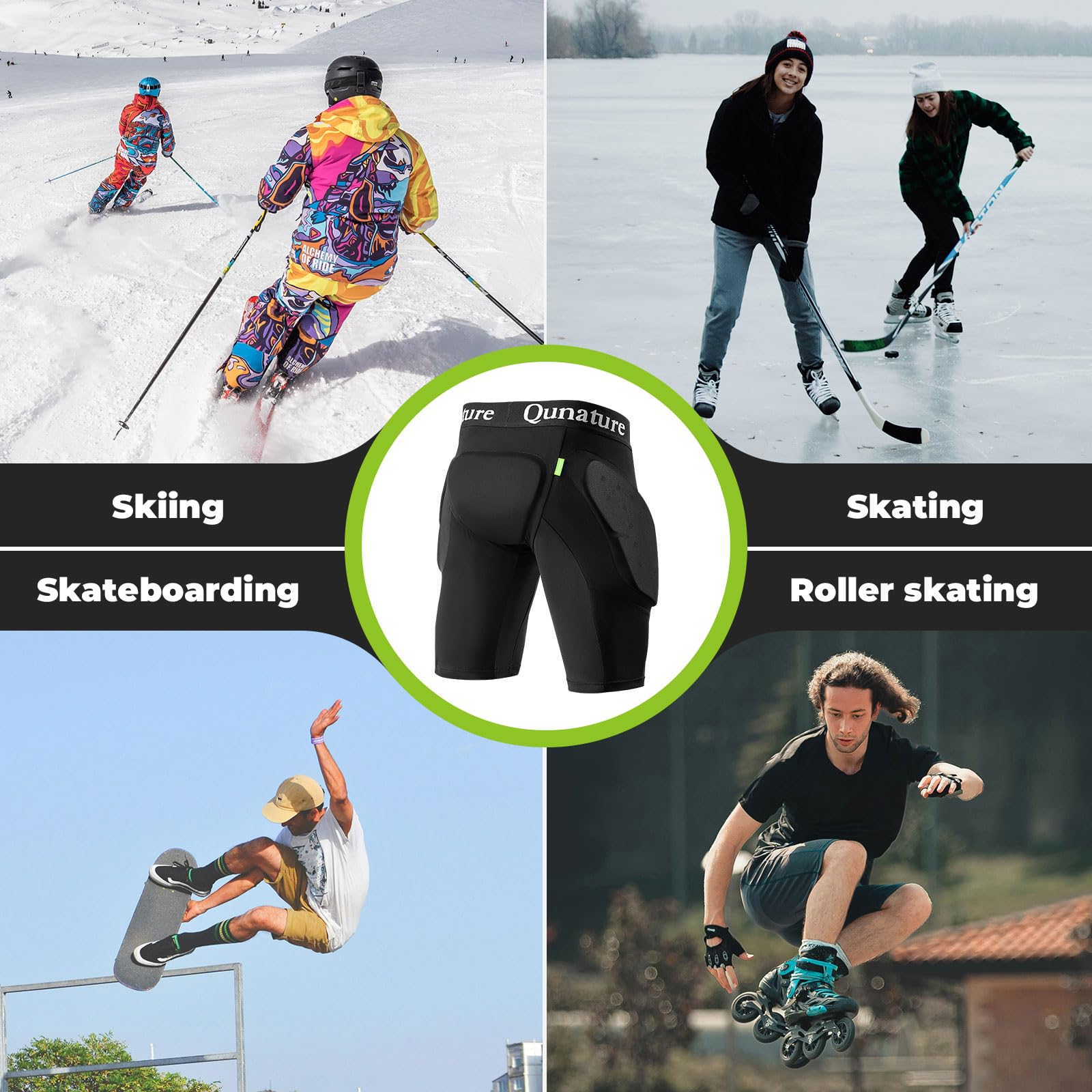 Pantaloncini Protettivi Sci, Pantaloncini Protezioni Imbottiti 3D Snowboard Uomo Donna, EVA 12mm Antiurto Traspirante per Fianchi Cosce Coccige Pattinaggio Skateboard Downhill, Nero