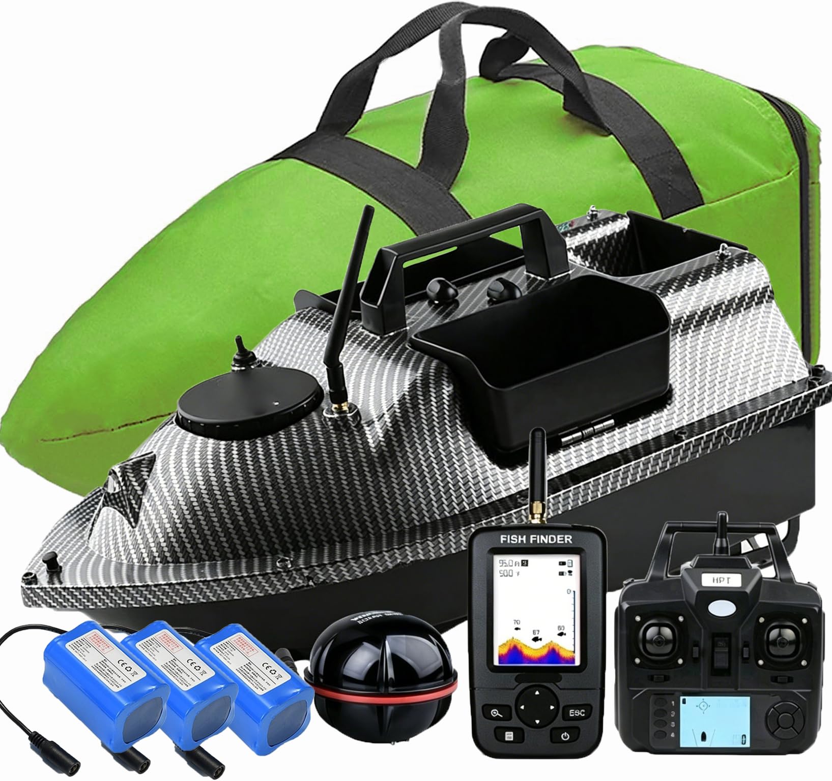 12000mAh 500m GPS futterboot mit 3 Katapultbuchten. Köderboote zum Karpfenangeln mit GPS, 16 Speicherpunkten, mit Handtasche, Antennen, Propeller und andere