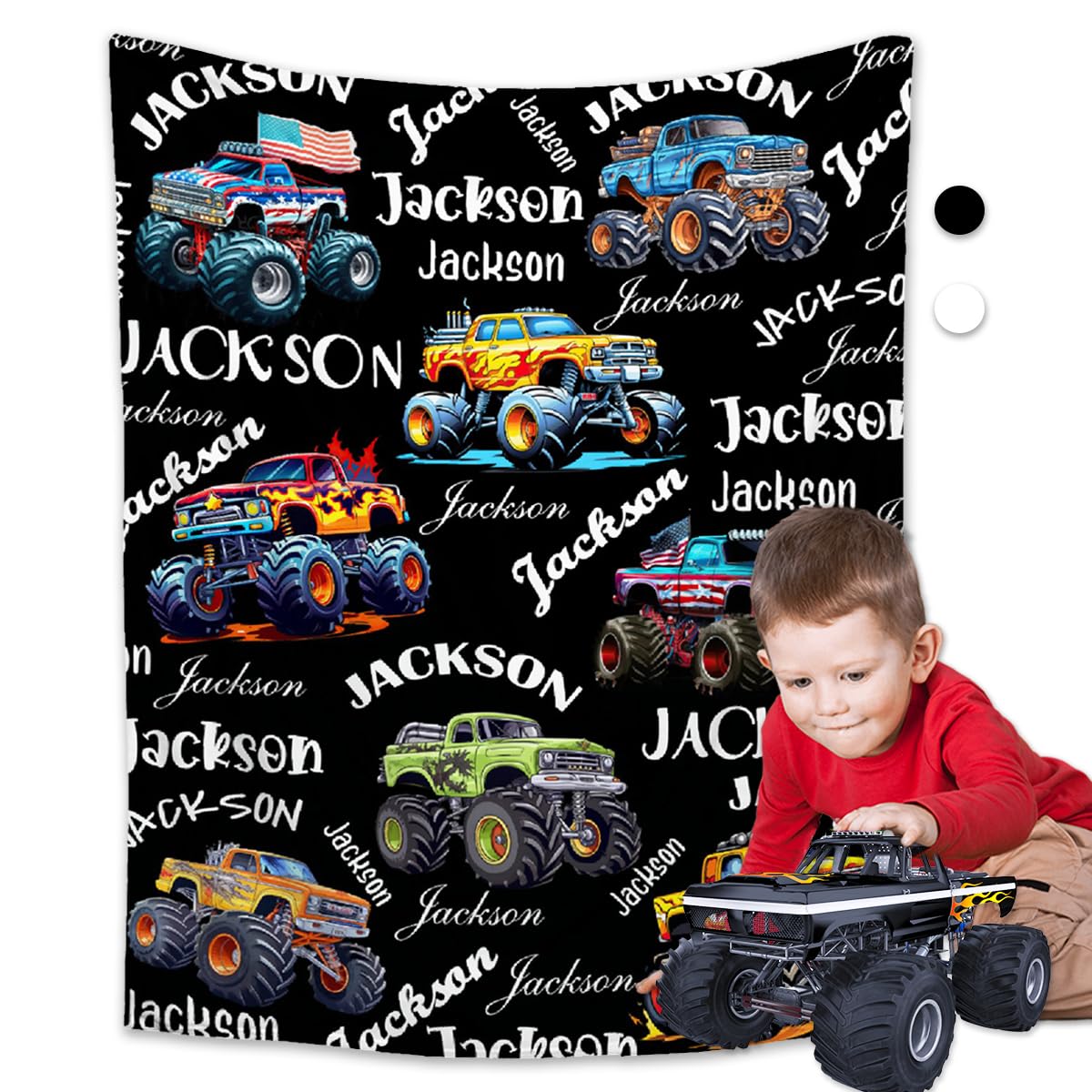 Buyyet Personalized Custom Baby Trucks Fleece Flannel Gift Blanket with Name Lightweight Soft Throw Blanket Cute Cozy Blanket for Bed Couch Travel
