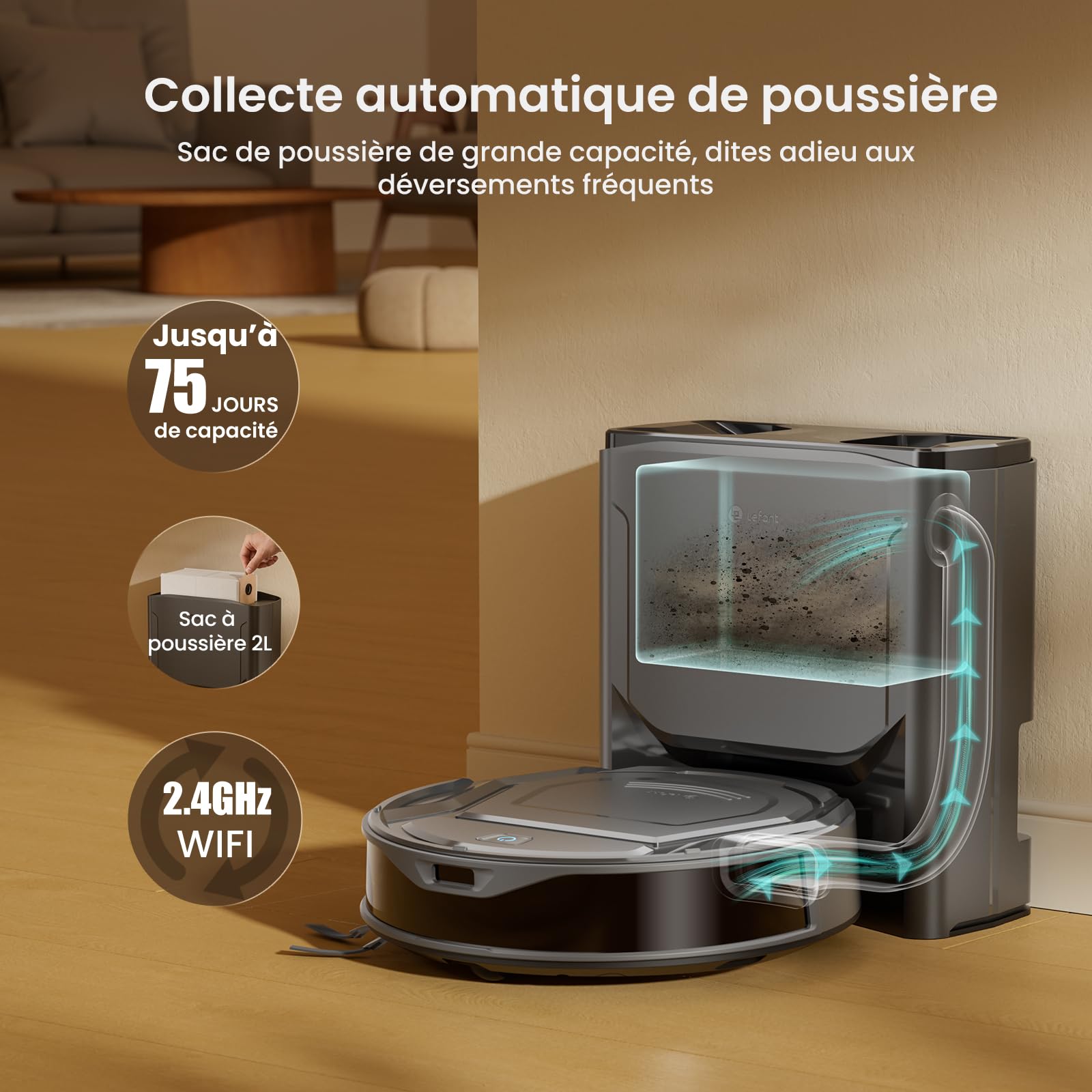Lefant M210 Plus Robot Aspirateur Laveur 6000Pa, Station Auto-Vidage 2L