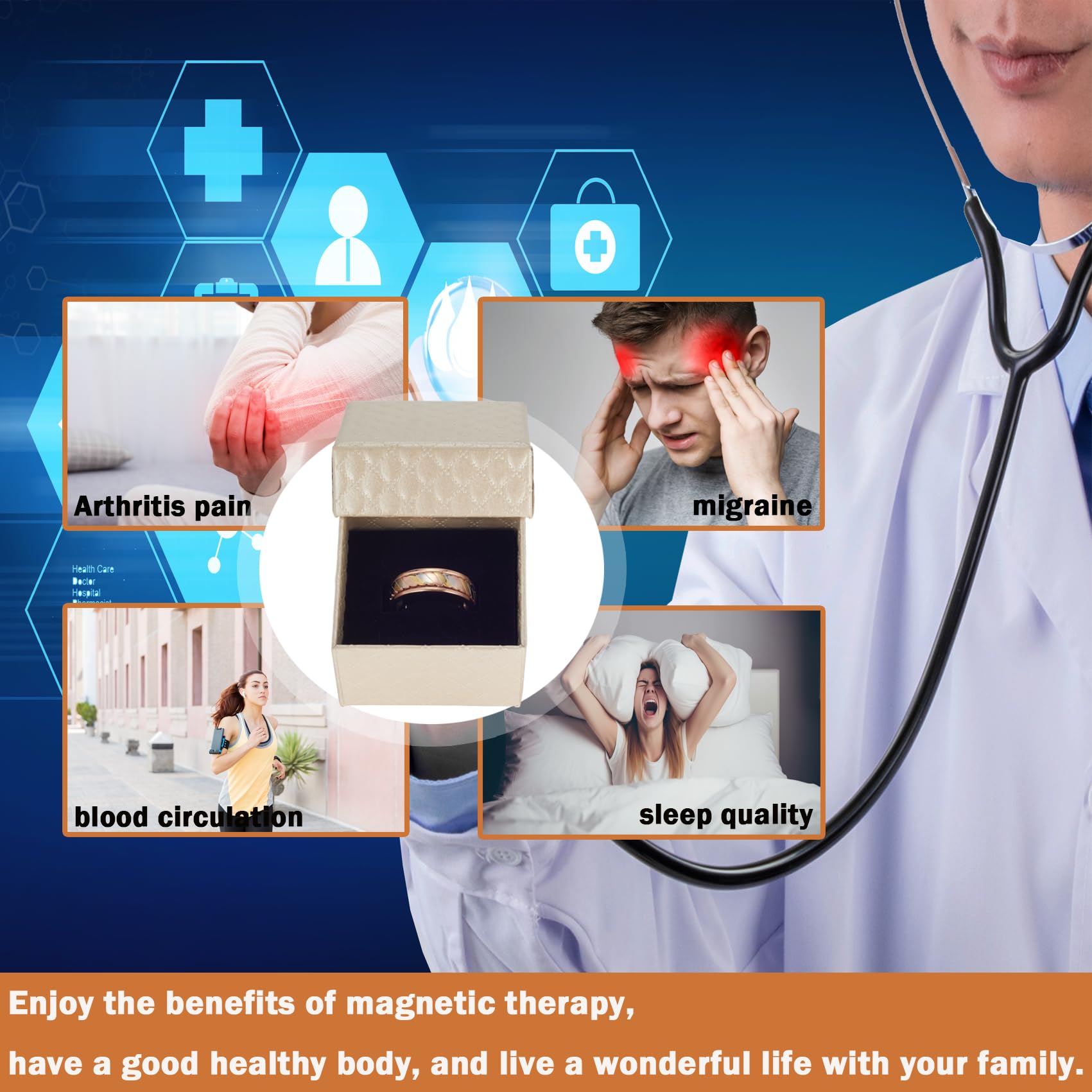 S925 Bague magnétique en argent pour l'arthrite 3500 gauss 4 aimants, soulage efficacement la douleur de l'arthrite et favorise la circulation sanguine, 2.3 pouces