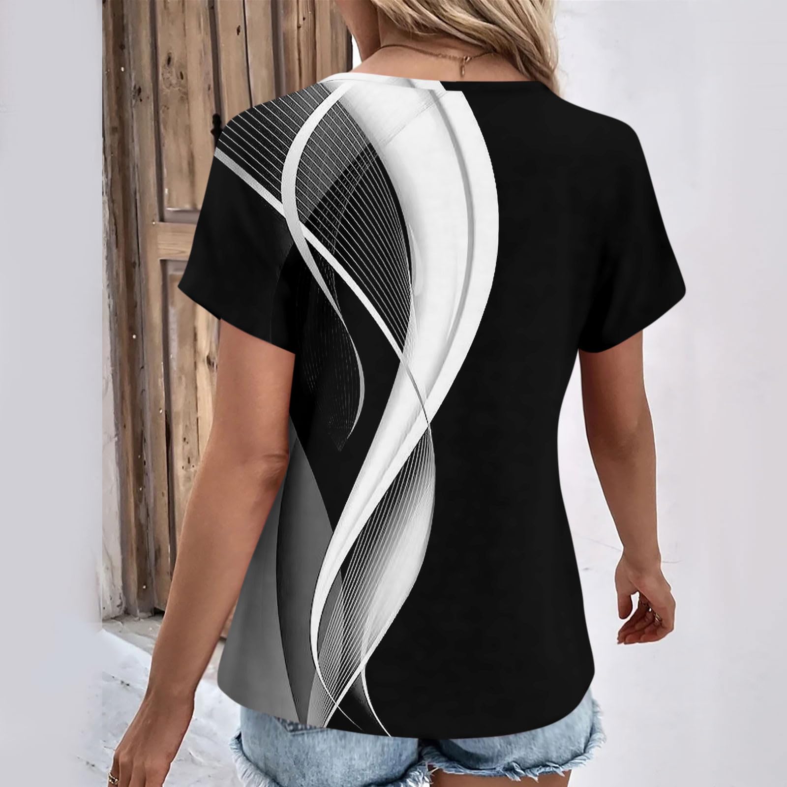 Camicette da donna a maniche corte primaverili eleganti casual vestibilità ampia magliette con bottoni decorazione estiva tinta unita tunica top, Bb-nero, XX-Large