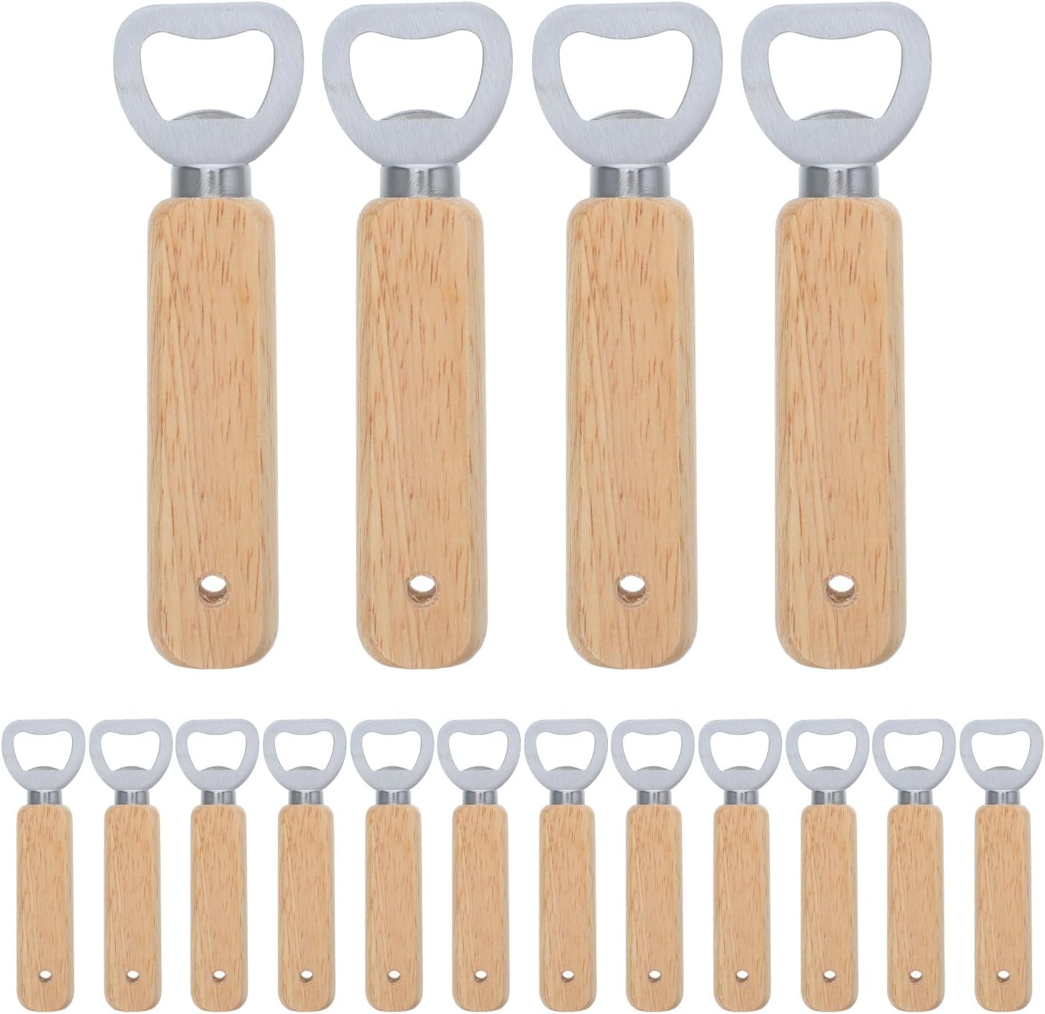 16pcs Wine Bottle Opener - Wood Handle Stainless Steel Beer Bottle Opener - Portable Can Lid Remover for Kitchen and Outdoor Events