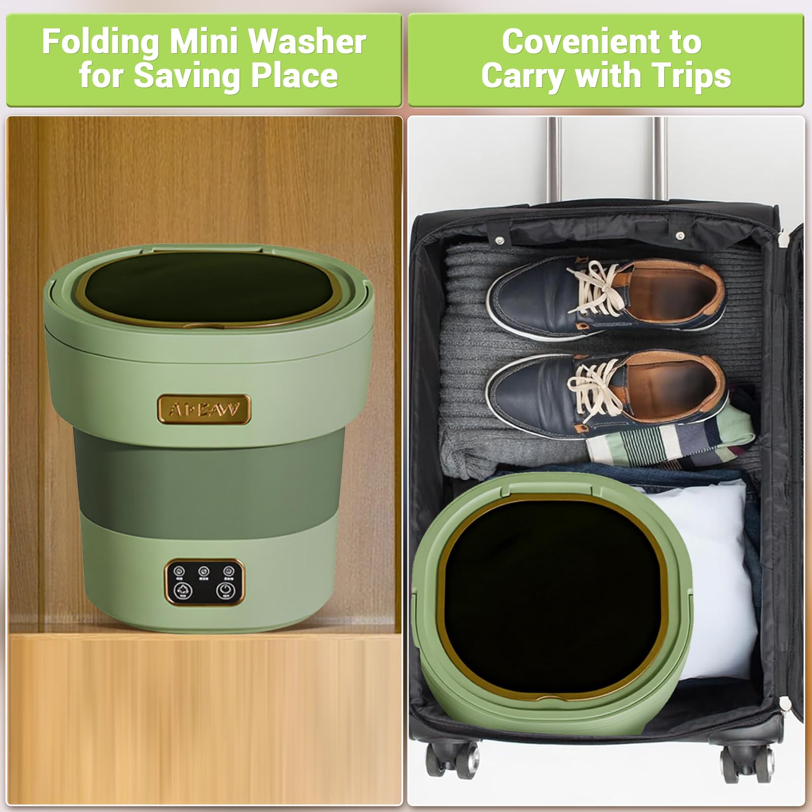 GarveeLife Mini Waschmaschine 12L – Faltbar, tragbar, mit Schleuder – Extrem leise, energiesparend – Kompakt für Unterwäsche, Babykleidung, kleine Wäsche – Für Zuhause, Apartment, Wohnheim, Reisen –