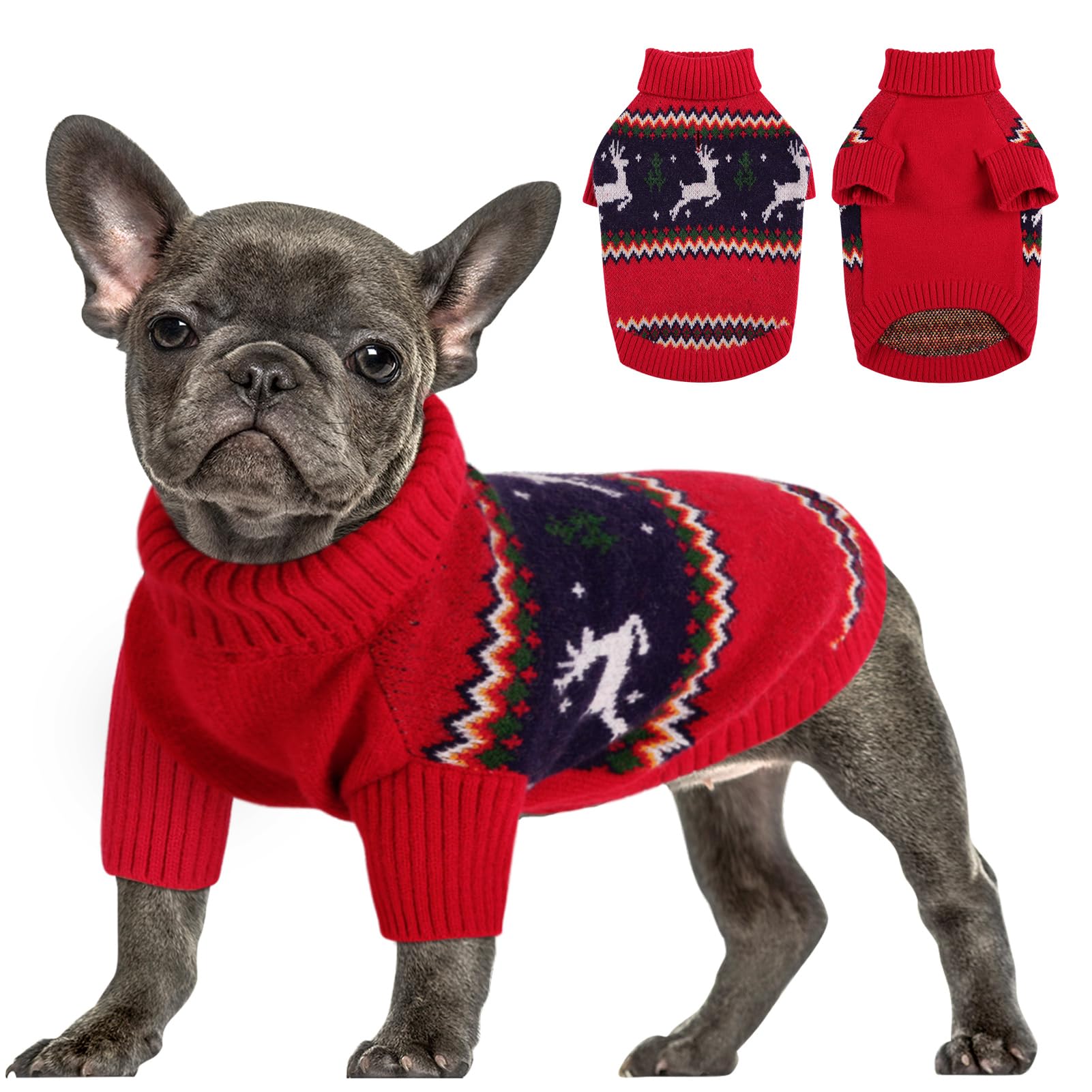 Queenmore Maglione Cane Natale Taglia Grande Maglioncino Cane Bassotto Caldo Felpa Cane A Collo Alto Ritorto Vestito Natale Cane Maglione Elastico Per Bulldog Francese Barboncino Chihuahua, L