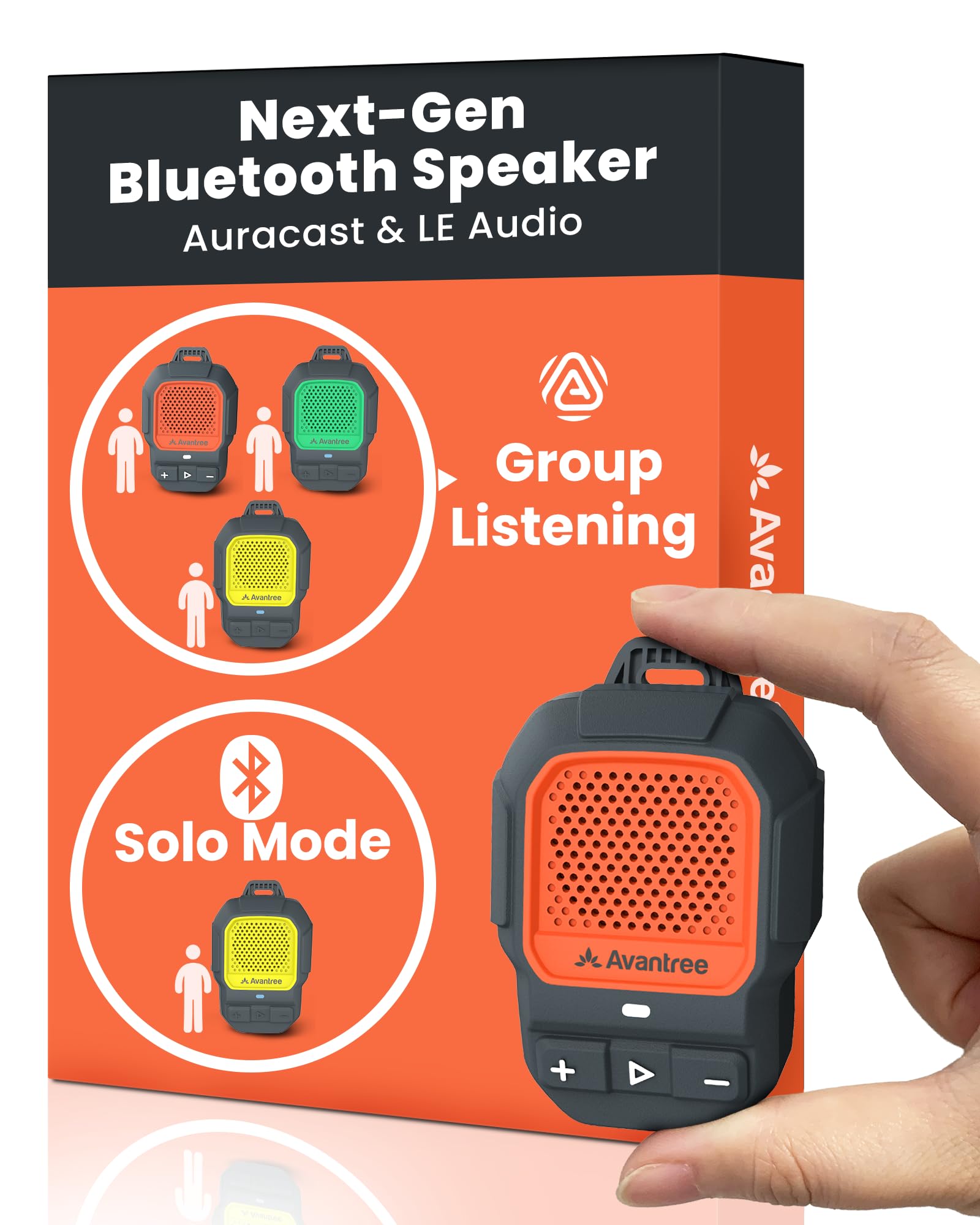 Avantree HomeBuddy – Mini Speaker Bluetooth Auracast IP67 Rosso | Altoparlante portatile clip-on con 15 ore di autonomia, resistente all'acqua per musica e chiamate indoor e outdoor