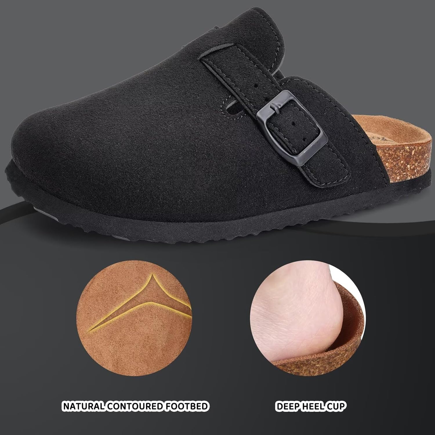 Torotto Kids Suede Clogs Cork Footbed Toddler Slippers with Arch Support & Adjustable Straps for Boys Girls Indoor & Outdoor - Image 3