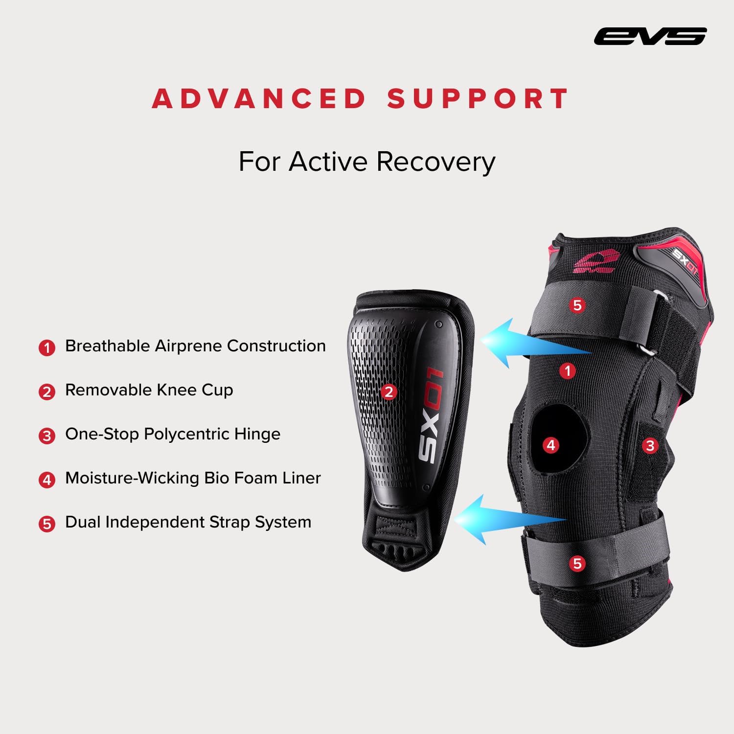 EVS SPORTS SX01 Knee Brace | 3-in-1 Compression, Support & Impact Protection | Dual-Pivot Hinge | For Sports, Pain Relief, & Stabilization