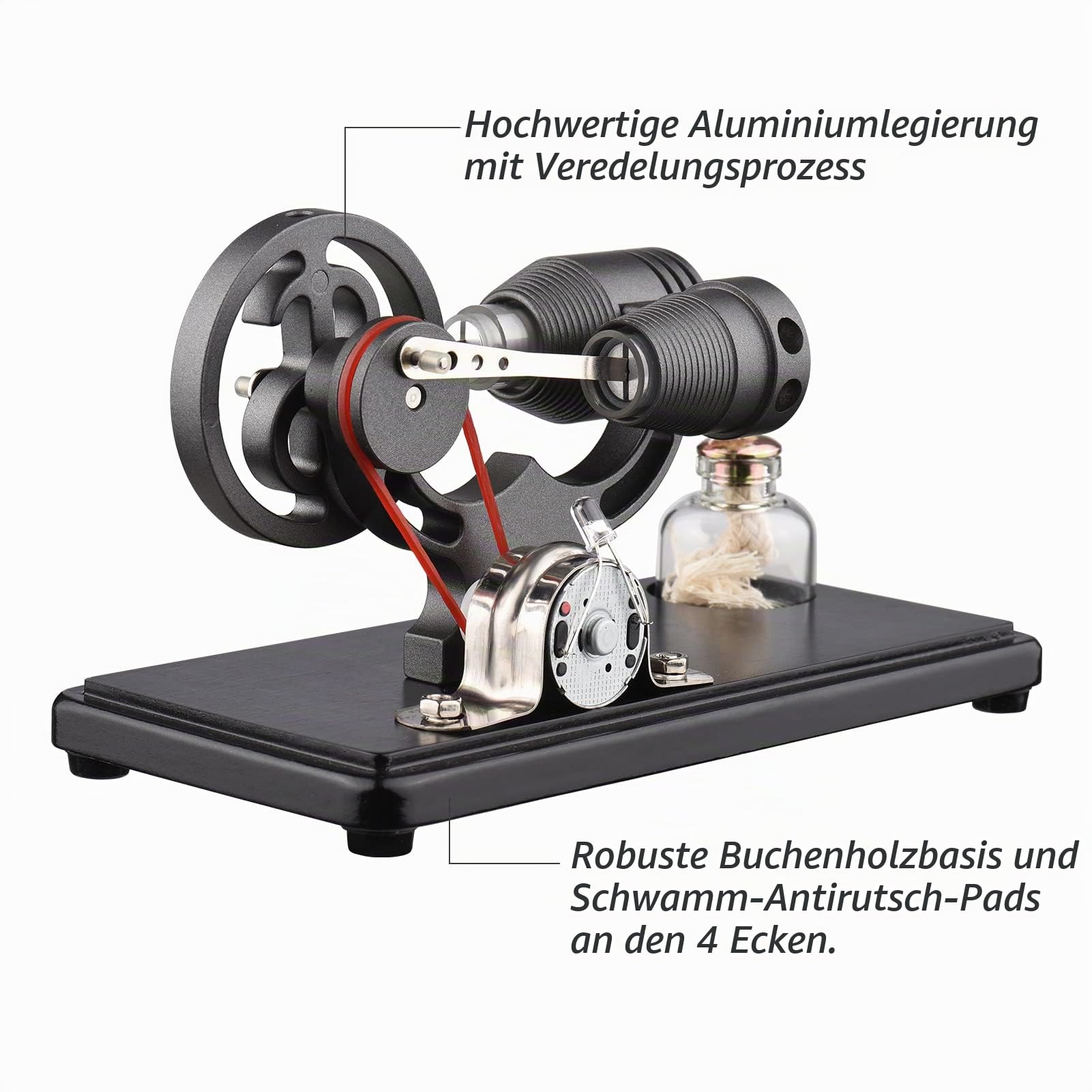 Bisofice Stirlingmotor Stirling Motor Modell mit LED Licht, Heißluft Sterling Engine, Schwungrad-Design, wissenschaftliches Experimentiermodell, Lernspielzeug für Lehrer, Erwachsene und Kinder | Schwungrad-Design, wissenschaftliches Experimentiermodell, L