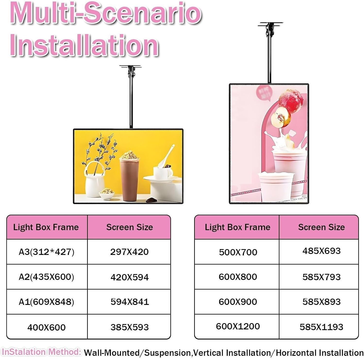 Ultra Slim LED Light Box With Snap Frame & Telescopic Pole – Wall-Mounted Or Freestanding Energy-Saving Menu Board For Restaurant Cafe Shop(60x70cm)