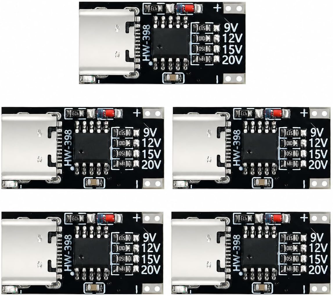 5pcs USB-C PD Type C Trigger Board PD/QC Decoy Fast Charger Module, PD3.0/QC3.0 Power Delivery Board 5V 9V 12V 15V 20V 5A 100W, Type-C to DC Fixed Voltage Bare Board for Laptop Router Optical Modem