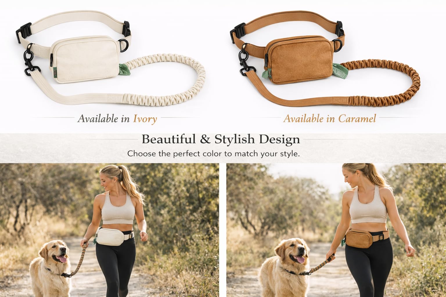 Hands Free Dog Leash with Dog Treat Pouch - Stylish & Trendy Waist Leash for Dog Walking - Wear Around The Waist or Crossbody - Durable & Detachable - Shock Absorbing - Waste Bag Dispenser - image 3