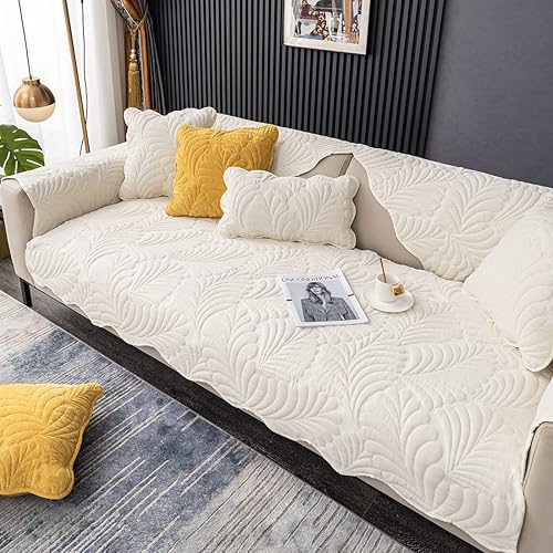 Miniatura 6 de vctops Funda de sofá acolchada con hojas de felpilla con borde festoneado, súper suave, antideslizante, protector de muebles para mascotas, niños,