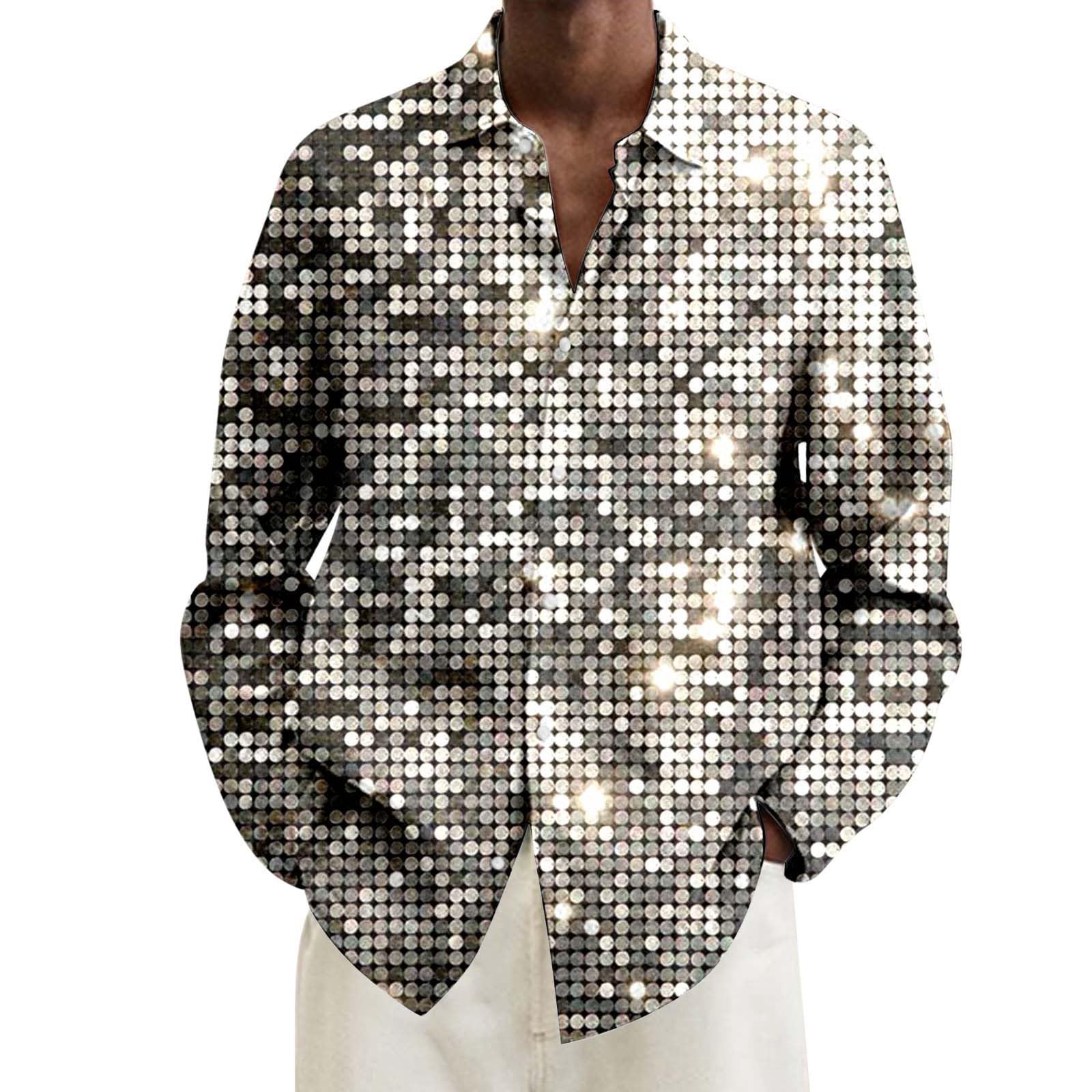 Déguisement Disco Homme Chemise Hippie Chemise À Manches Longues À Rever et Imprimé Numérique pour Homme Grande Taille Annees 70 Adulte Costume Disco Tshirt Fluo Fête Soirée