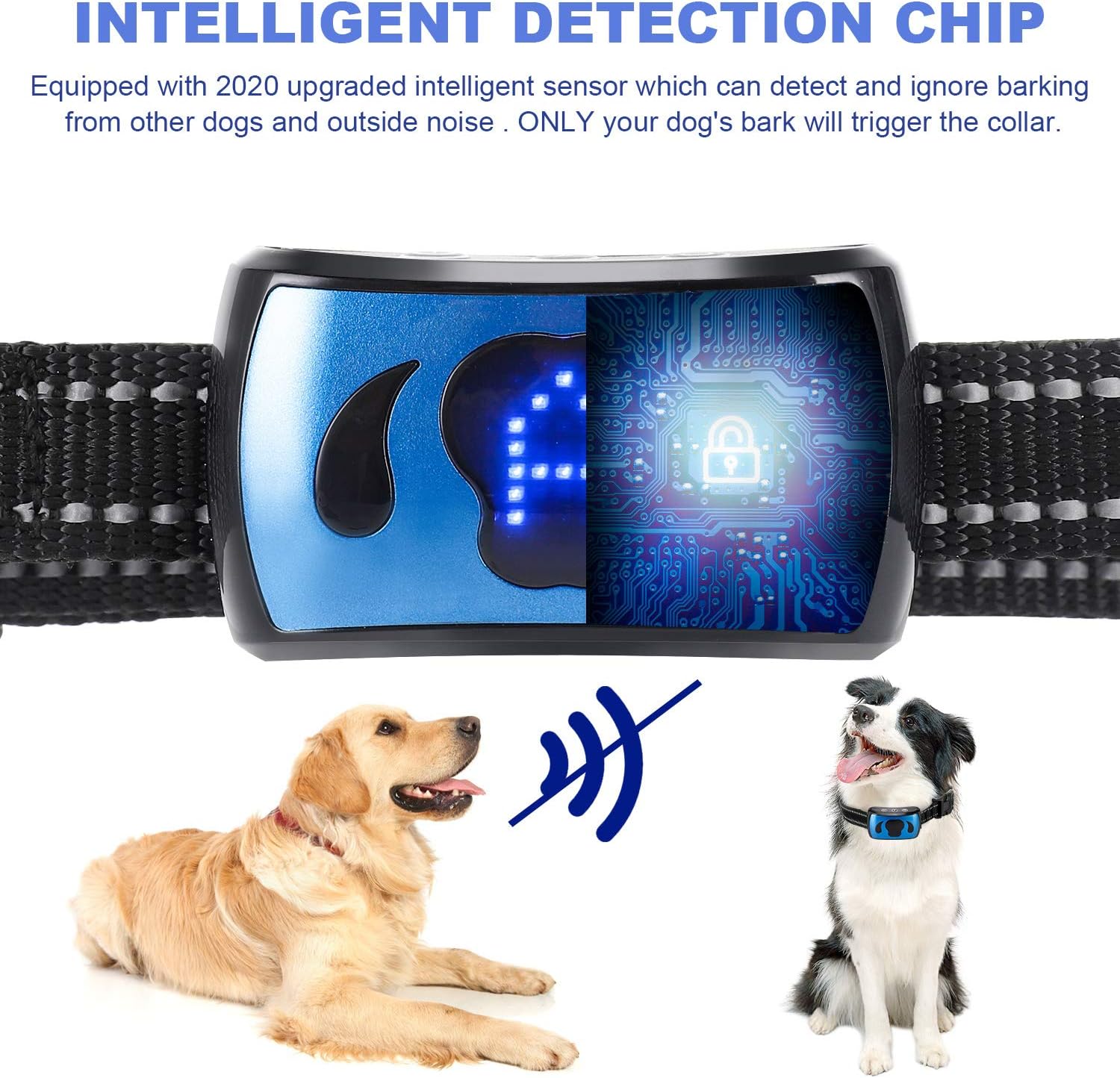 Rechargeable Bark Collar for Dogs - Professional 4 Adjustable Sensitivity Control + 3 Harmless Shock Modes Humane Training Collar Magnetic Charging Dog Anti Barking Collar with Beep and Vibration