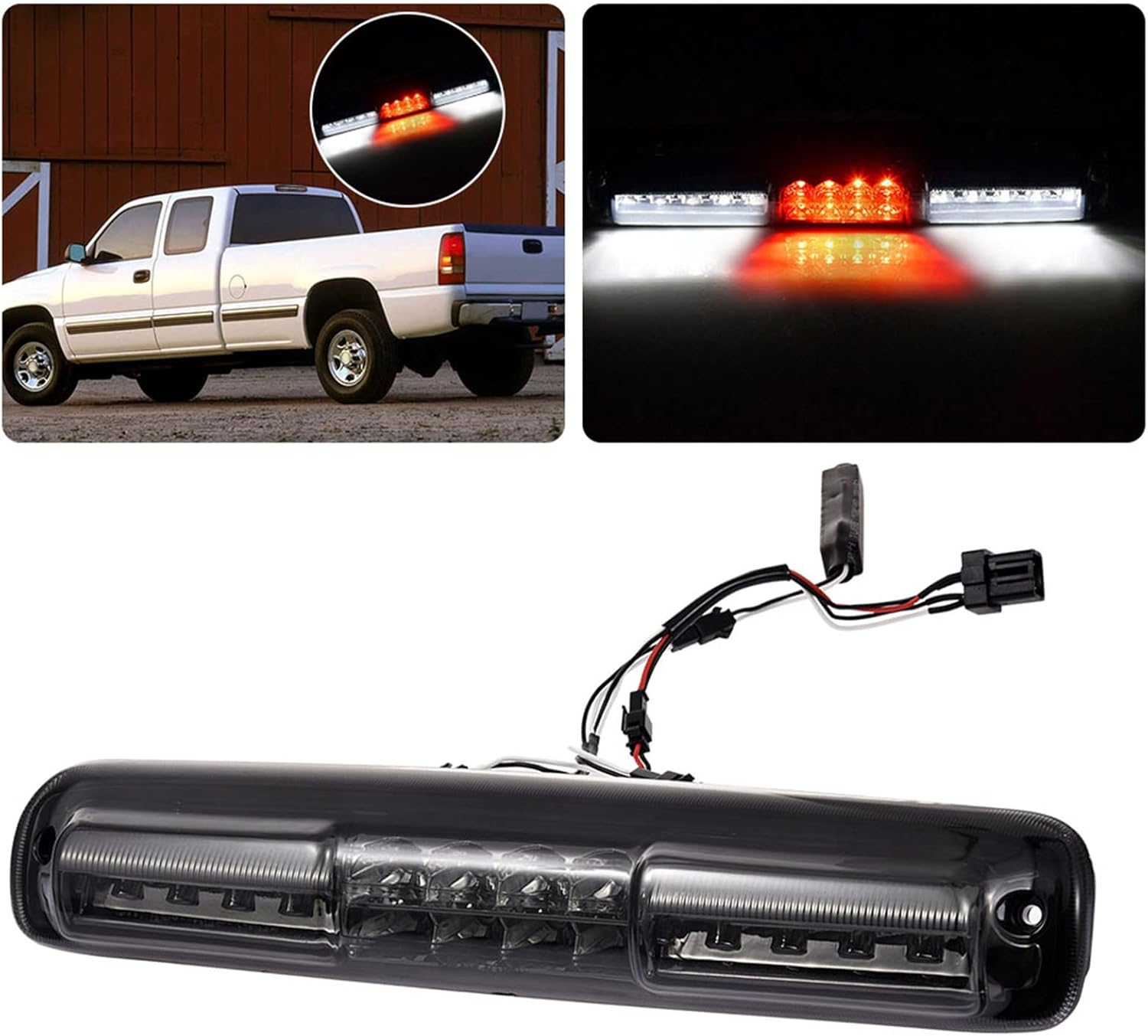 Third 3rd Brake Light Cargo Lamp Fit for 99-06 Chevy Silverado/GMC Sierra 1500 2500 3500 HD, for 07 Silverado/ Sierra 1500 2500 3500 Classic Smoke Lens, High Mount Stop light Rear Center Cab Tail Lamp