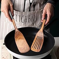 Vista 2 de 2 Pcs Wooden Spatula Set for Cooking Non Toxic Teak Kitchen Utensils Slotted Pancake Turner Flat Wood Wok Spatulas Bamboo Spoon for Cooking Utensil