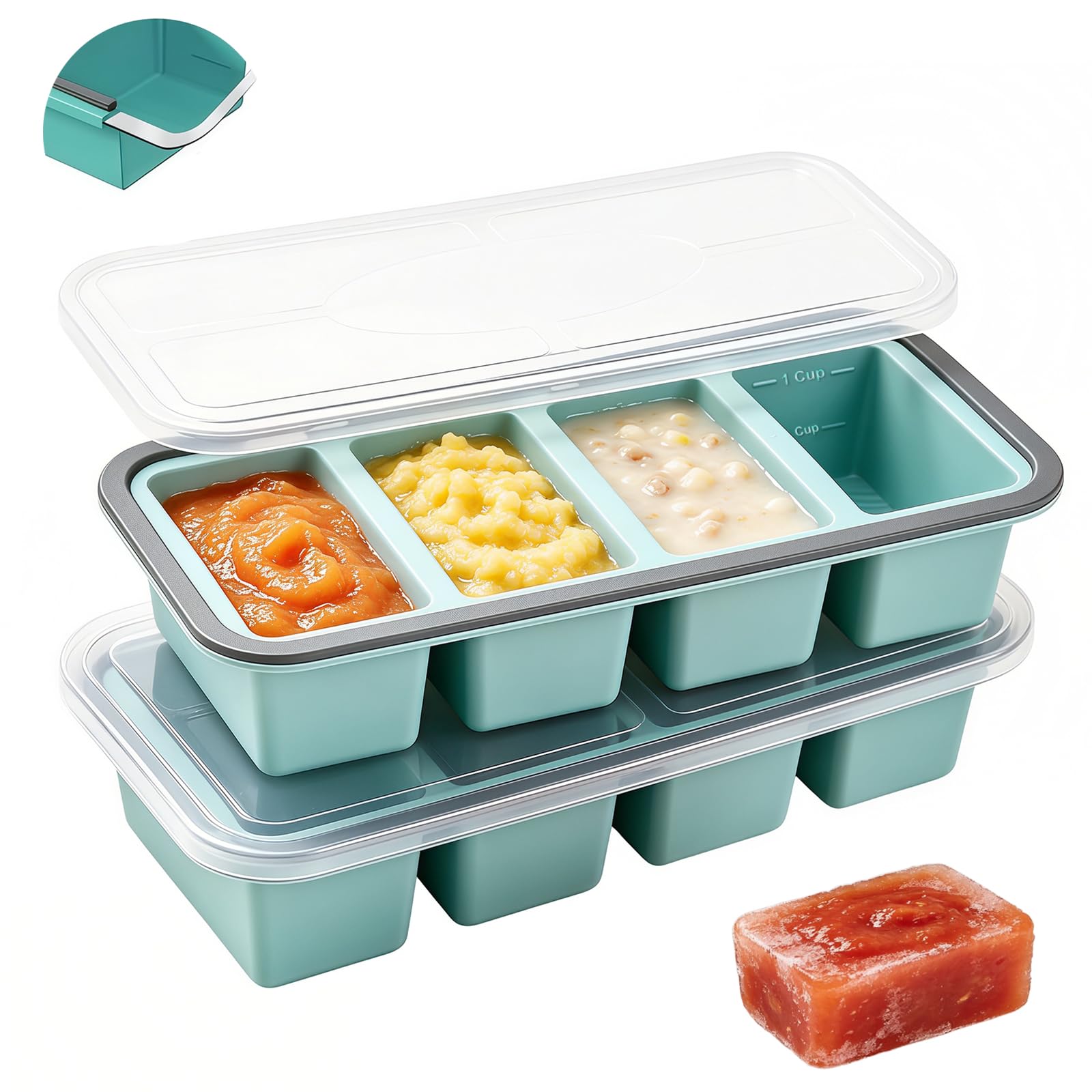 BOUDOI Silicone Freezer Moulds with Reinforced Rim,2 Pack Silicone Soup Freezer ContainersοΌIce Cube Tray,Portion Freezer Tray for Meal Prep Soup Cubes,Batch Cooking Soup Storage Containers
