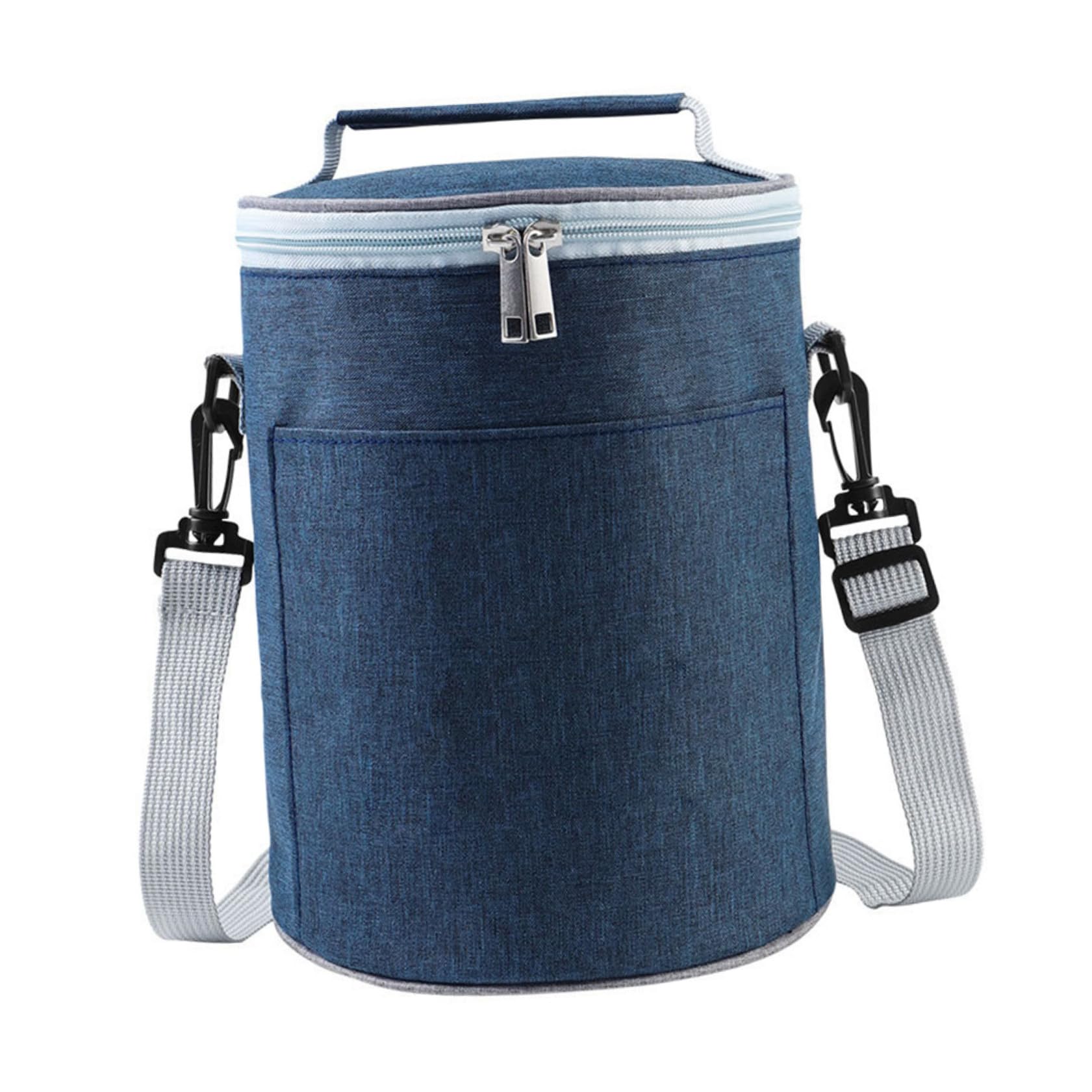 Bolsa Térmica Portátil de Tela Oxford, Bolsa de Comida Aislante Redonda Mediana, Color Azul Oscuro, Adecuado para Picnic y Almuerzos al Aire Libre, 1 Unidad