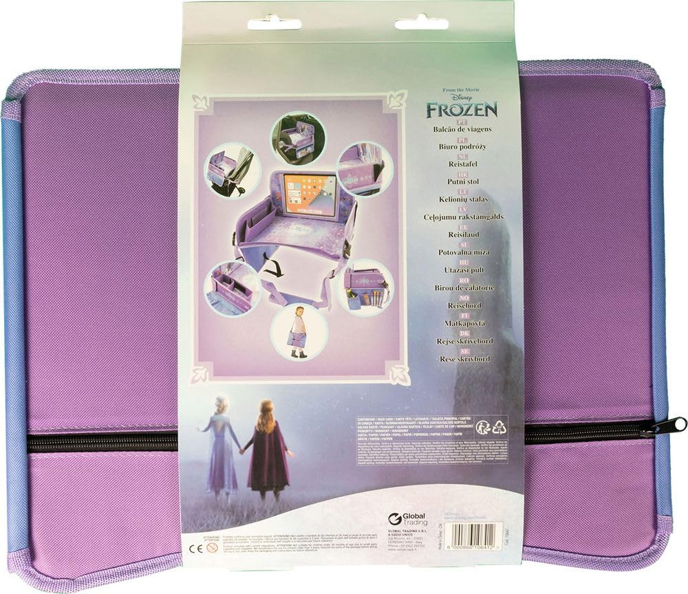 Tataway Disney Reine des Neiges Table de Voyage Auto - Plateau Fille avec Graphiques Elsa Anna Olaf - Confortable et réglable - Table avec Poches de Rangement - Étagère Multifonction pour Dessins et
