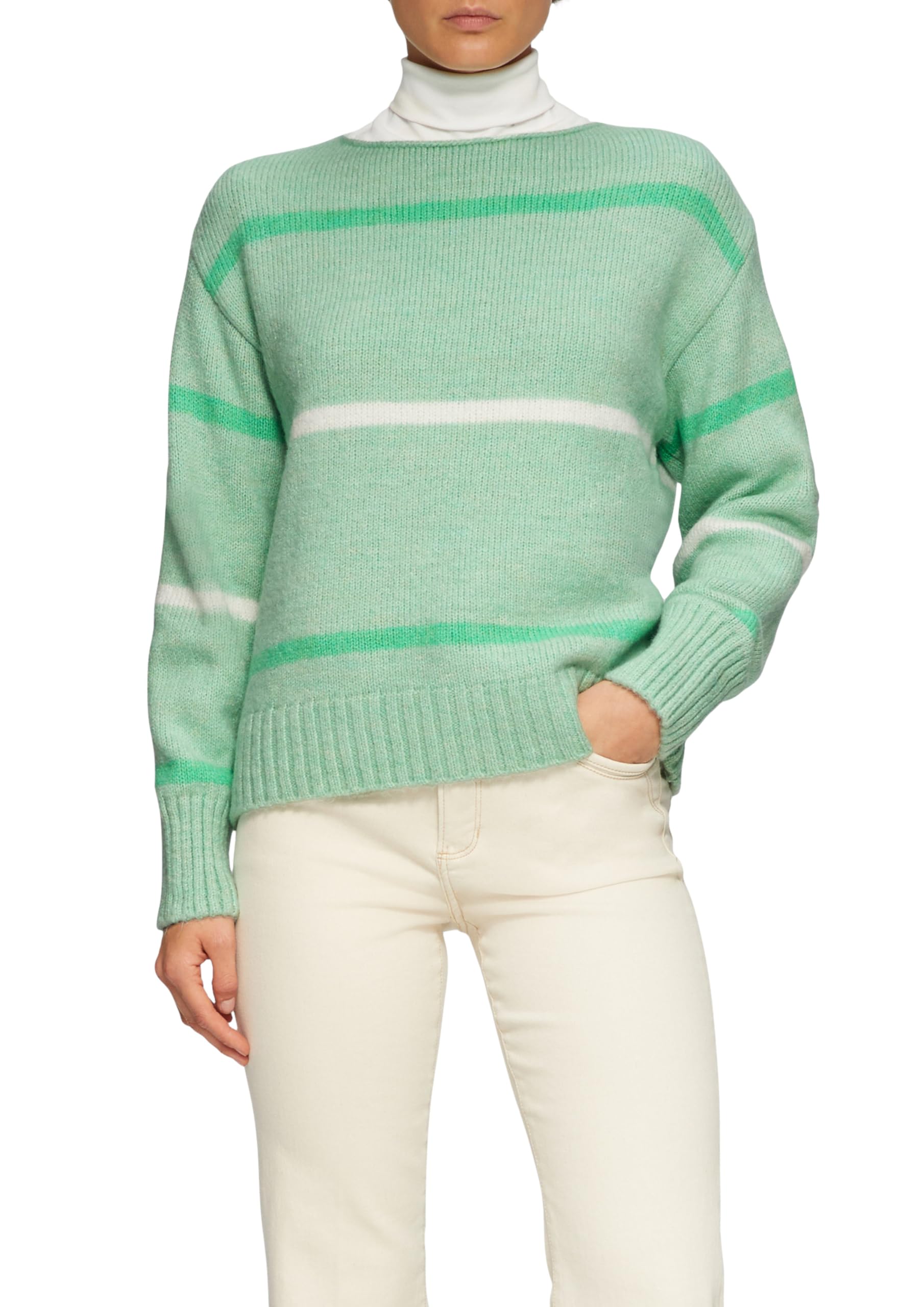 s.Oliver Gestreifter Strickpullover mit Rollkante