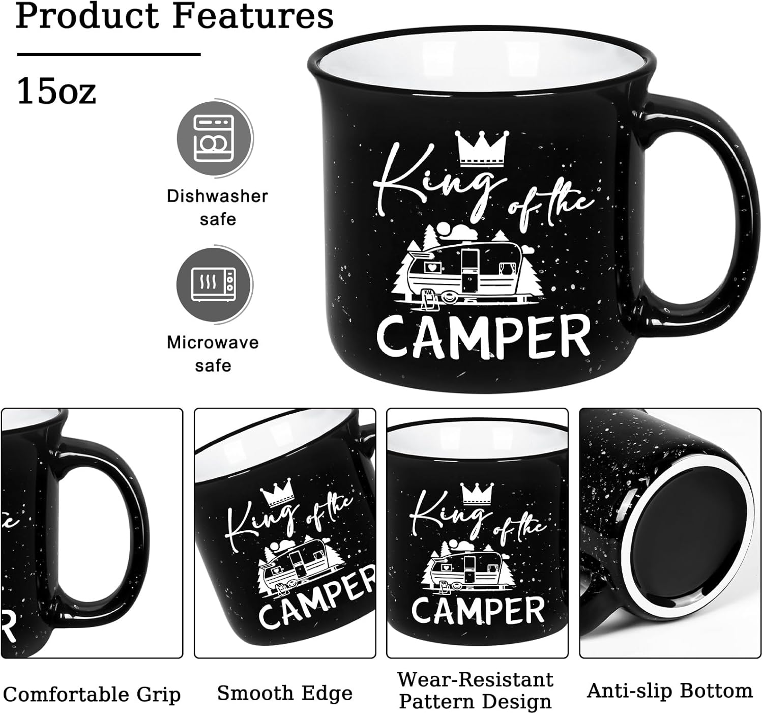 YHRJWN Christmas Camping Gifts for Men, Camping Coffee Mugs, King of the Camper Coffee Mug, Camper Lovers Gifts, Birthday Christmas Gift for Husband Dad Grandpa, 15 Oz - Image 6