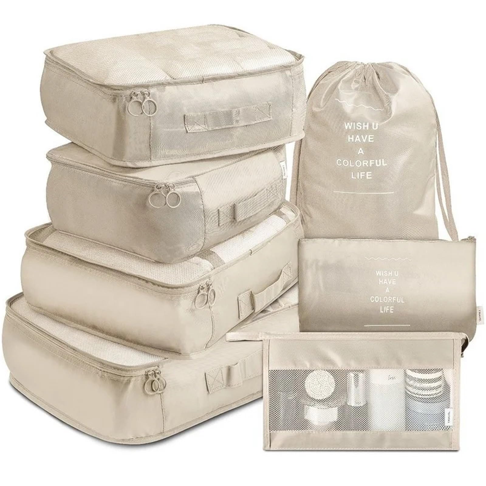 Set da 7 pezzi for organizzare borse viaggio, vestiti, bagagli, coperte, scarpe, valigie e cubi imballaggio per Vestiti, Scarpe, Cosmetici(Grey)