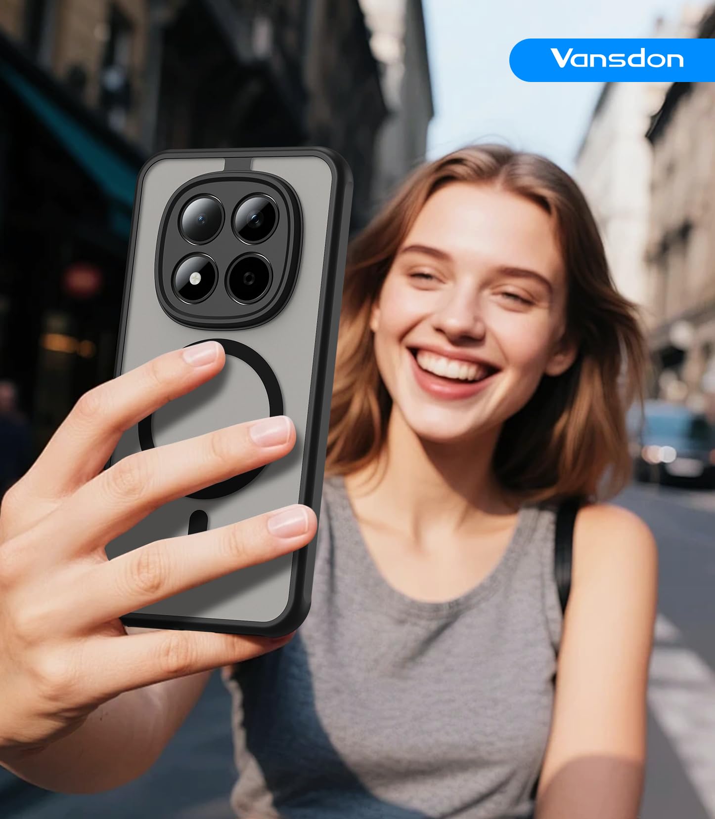Vansdon Cover Magnetica per Xiaomi Redmi Note 15 Pro 5G con 1 Pezzi Vetro Temperato, Compatibile con Magsafe, Protezione anticaduta livello militare, Cover Traslucida Opaca Sottile Antiurto-Nero