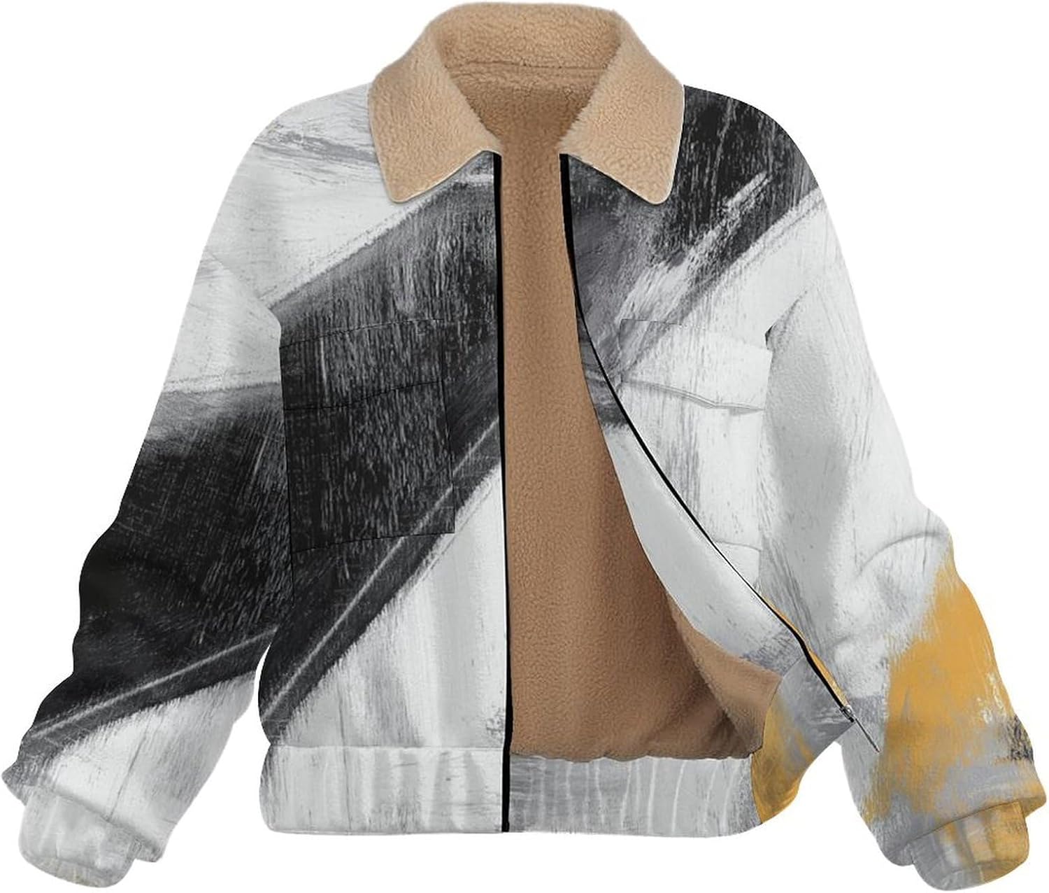 Women's Full Zip Soft Polar Fleece Jacket, Abstraction Brushstrokes Printed Outdoor Coat, Long Sleeve Outerwear