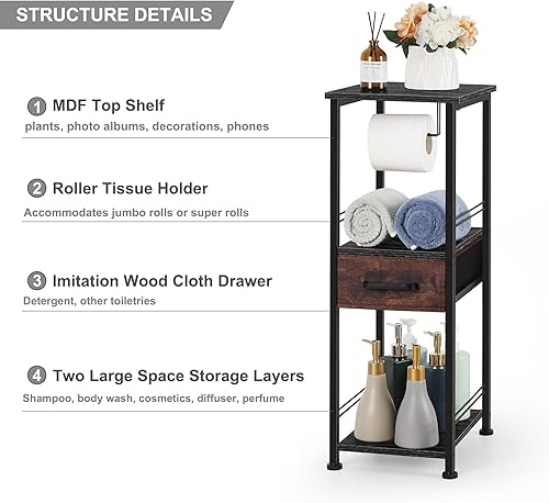 Miniatura 5 de Armario de baño pequeño, soporte de papel higiénico con almacenamiento, gabinete compacto de baño, gabinete de almacenamiento de baño, adecuado para