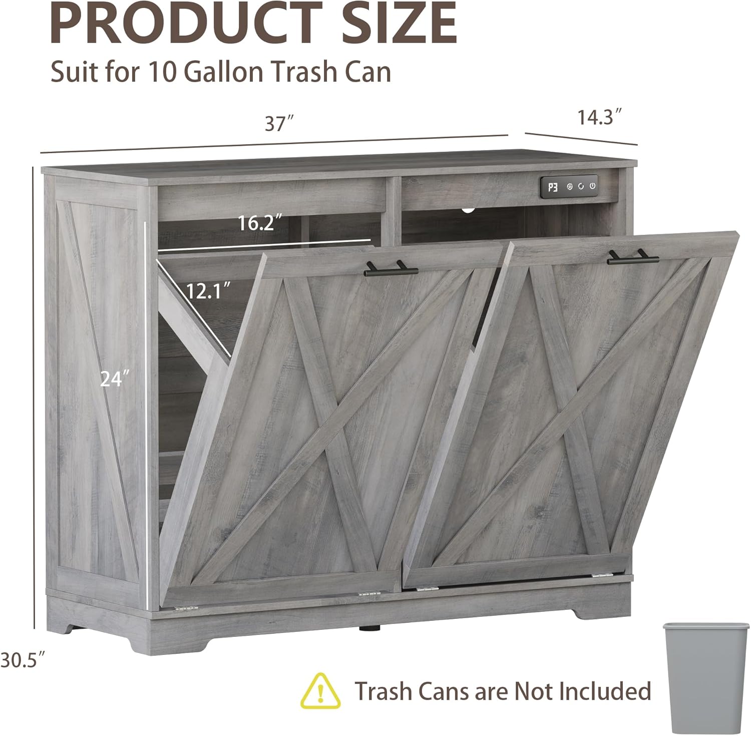 Double Tilt Out Trash Can Cabinet, Wooden Farmhouse Kitchen Garbage Bin Enclosure with Negative Ion Odor Control, Hidden Dog Proof Trash or Laundry Basket Storage for Laundry Room, Grey
