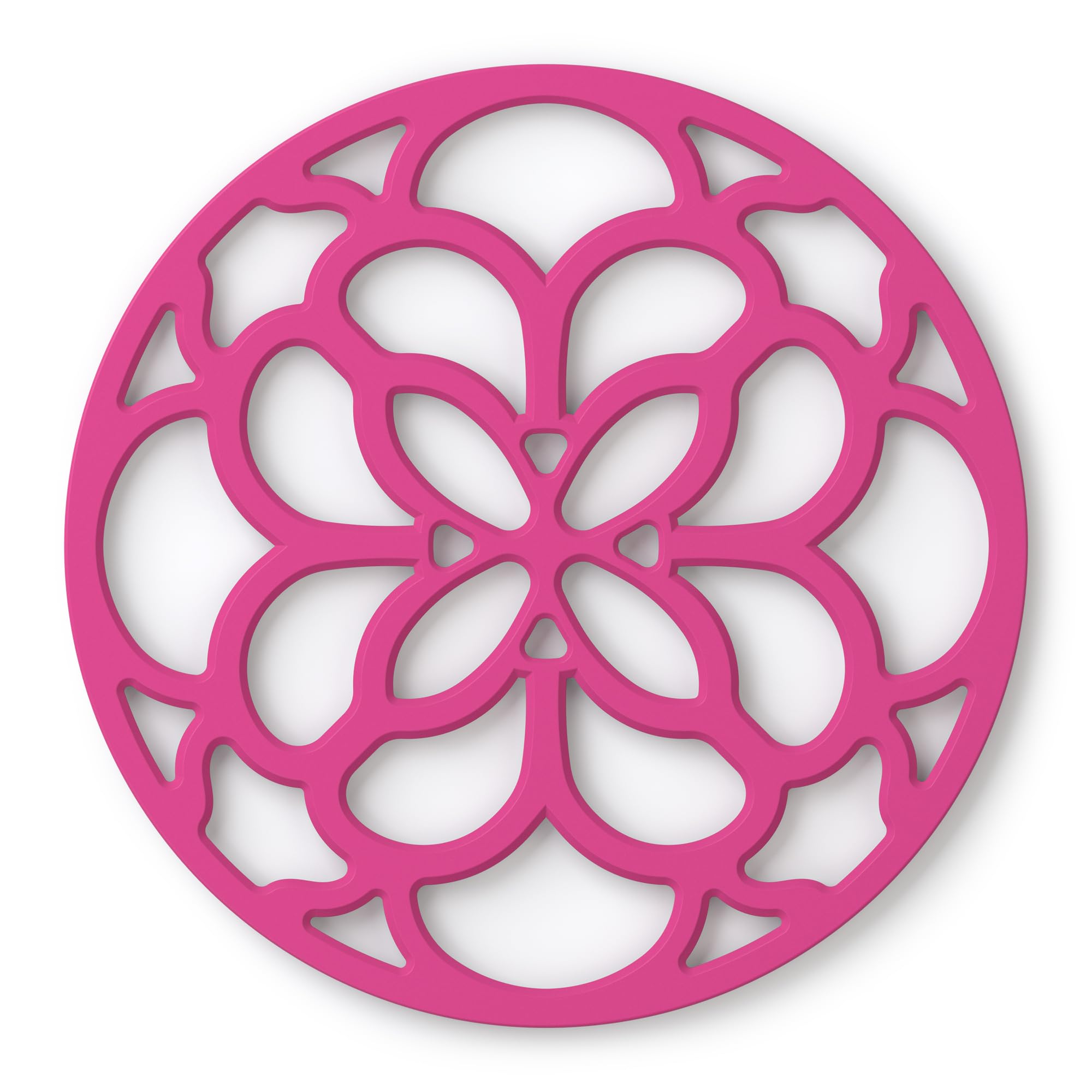 Zeal Silicone Trivet Mat for Hot Pots and Pans – Heat-Resistant, Non-Slip Kitchen Worktop Protector, Round Heritage Design, 18cm (Neon Pink)