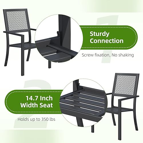 Vista 5 de AECOJOY Sillas de comedor de metal para exteriores, 2 piezas de sillas de comedor para patio al aire libre con reposabrazos, sillas apilables