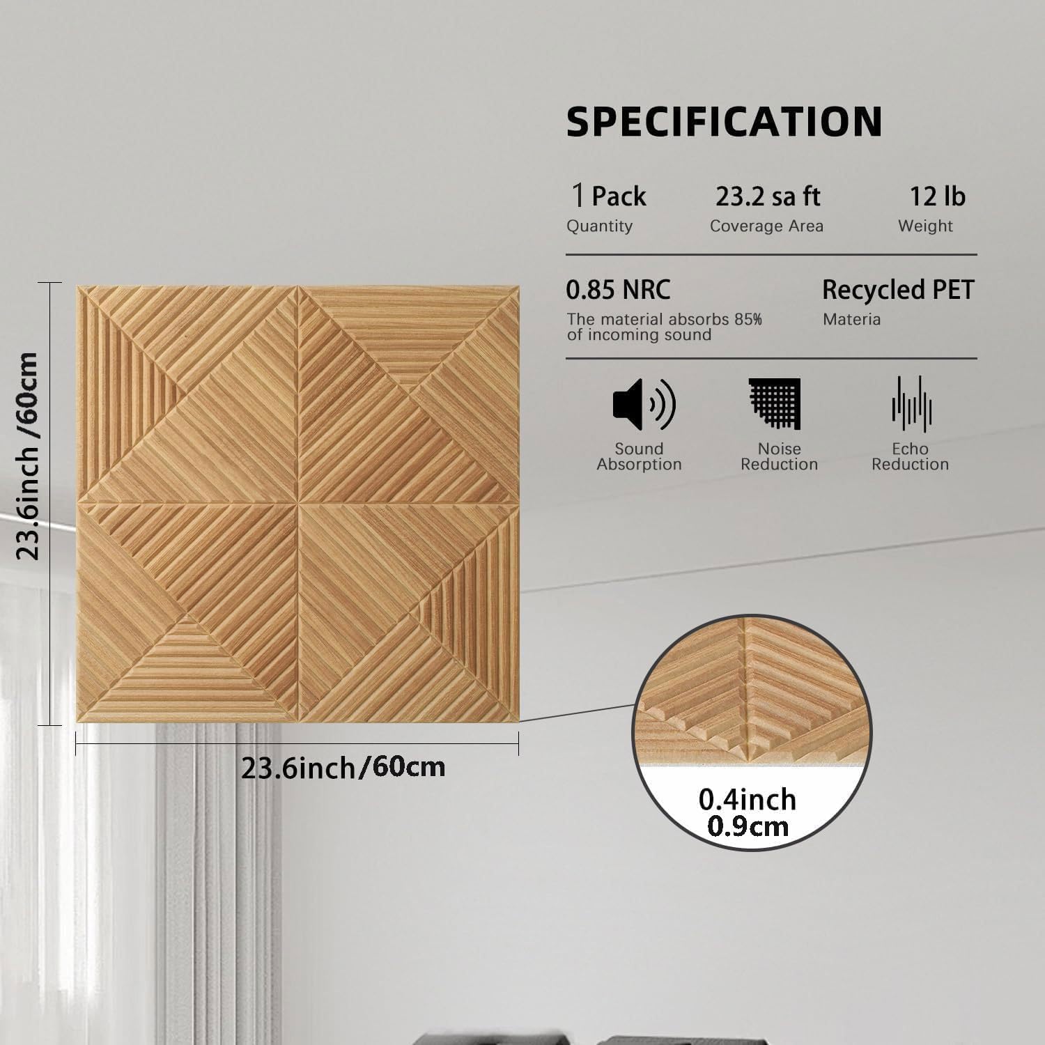 Pannelli Acustici Autoadesivi Effetto Legno, Pannelli Fonoassorbenti Decorativi Murali, 6 Pezzi Pannello Decorativo Parete Adesivo 3D Fonoassorbente Decorativo per Studio Cameretta Home Ufficio