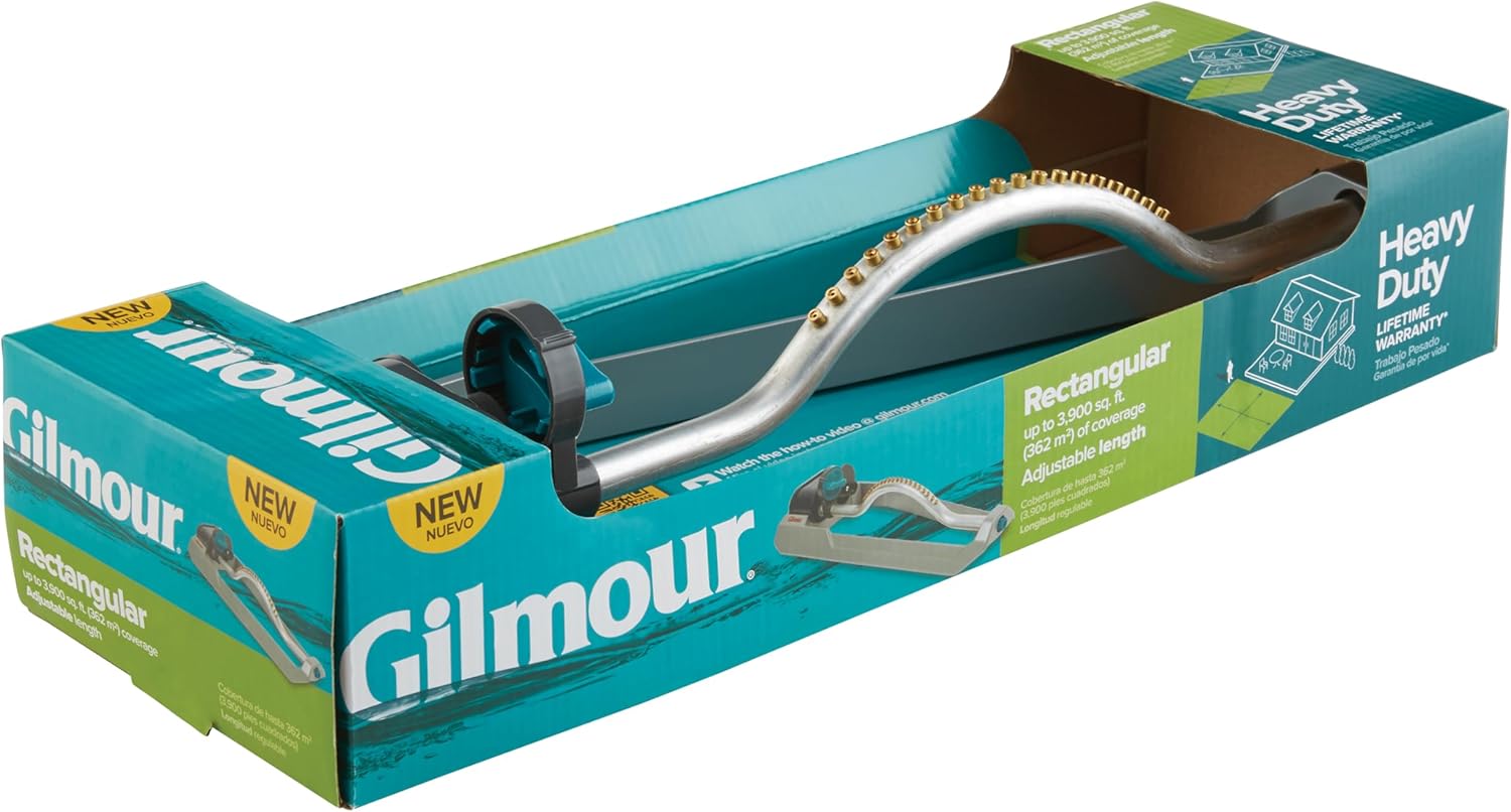 Gilmour 3900 Sq Ft Adjustable Rectangular Lawn Sprinkler, Oscillating Water Sprinkler for Large Area Coverage, Hose Sprinkler for Lawn and Garden, Gray