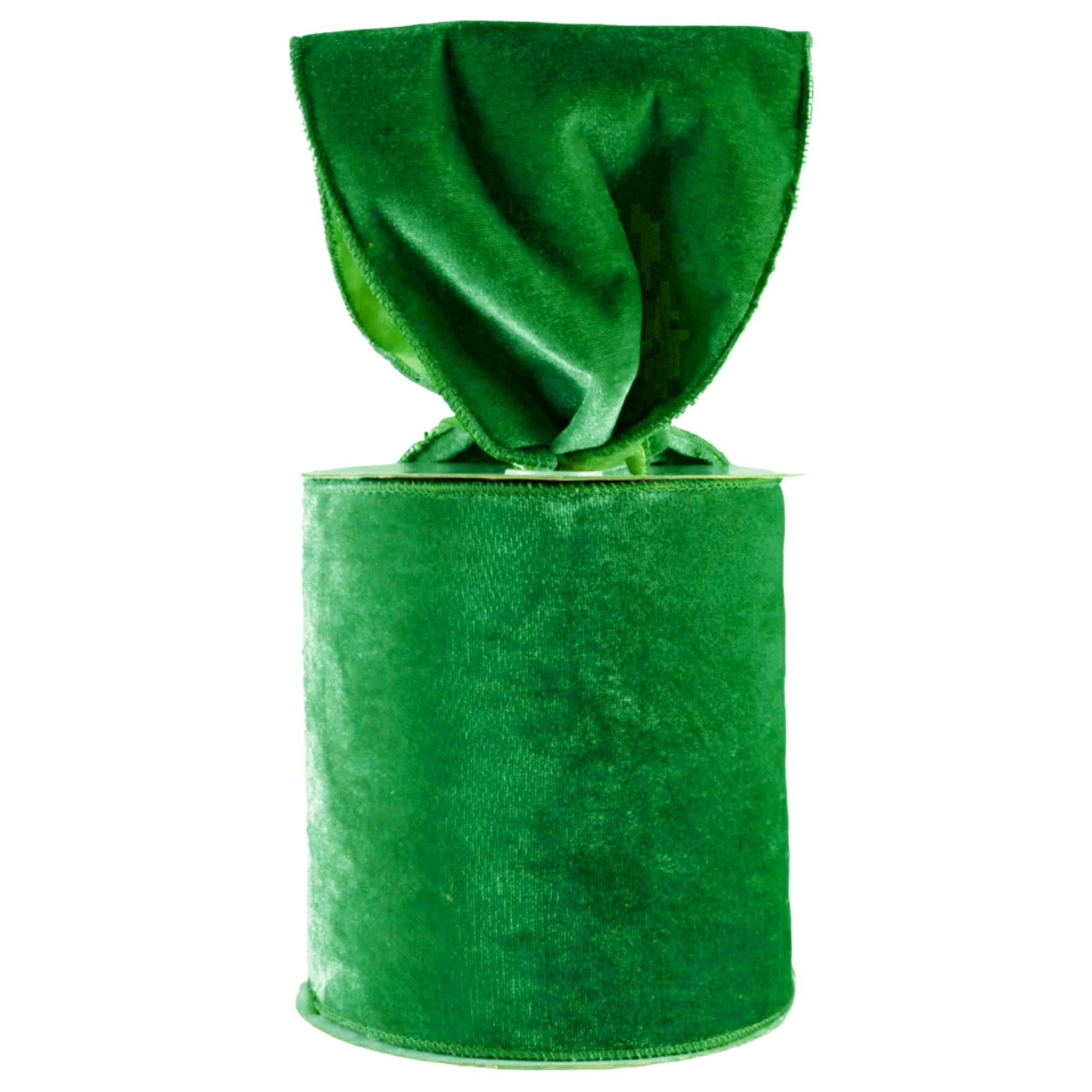 Velvet Wired Edge Ribbon, 4 Inch Width, Christmas Gift Wrapping Ribbon, Waterproof for Wreath DIY Crafts (Green, 20 Yards)