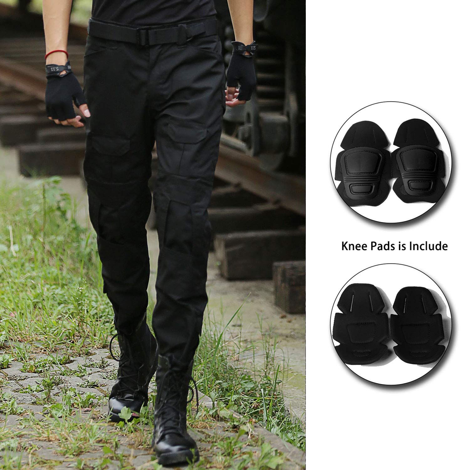 LHHMZ Pantaloni da Combattimento Tattici Militari da Uomo Pantaloni Neri mimetici da Avventura all'Aria Aperta Pantaloni da Caccia con Ginocchiere