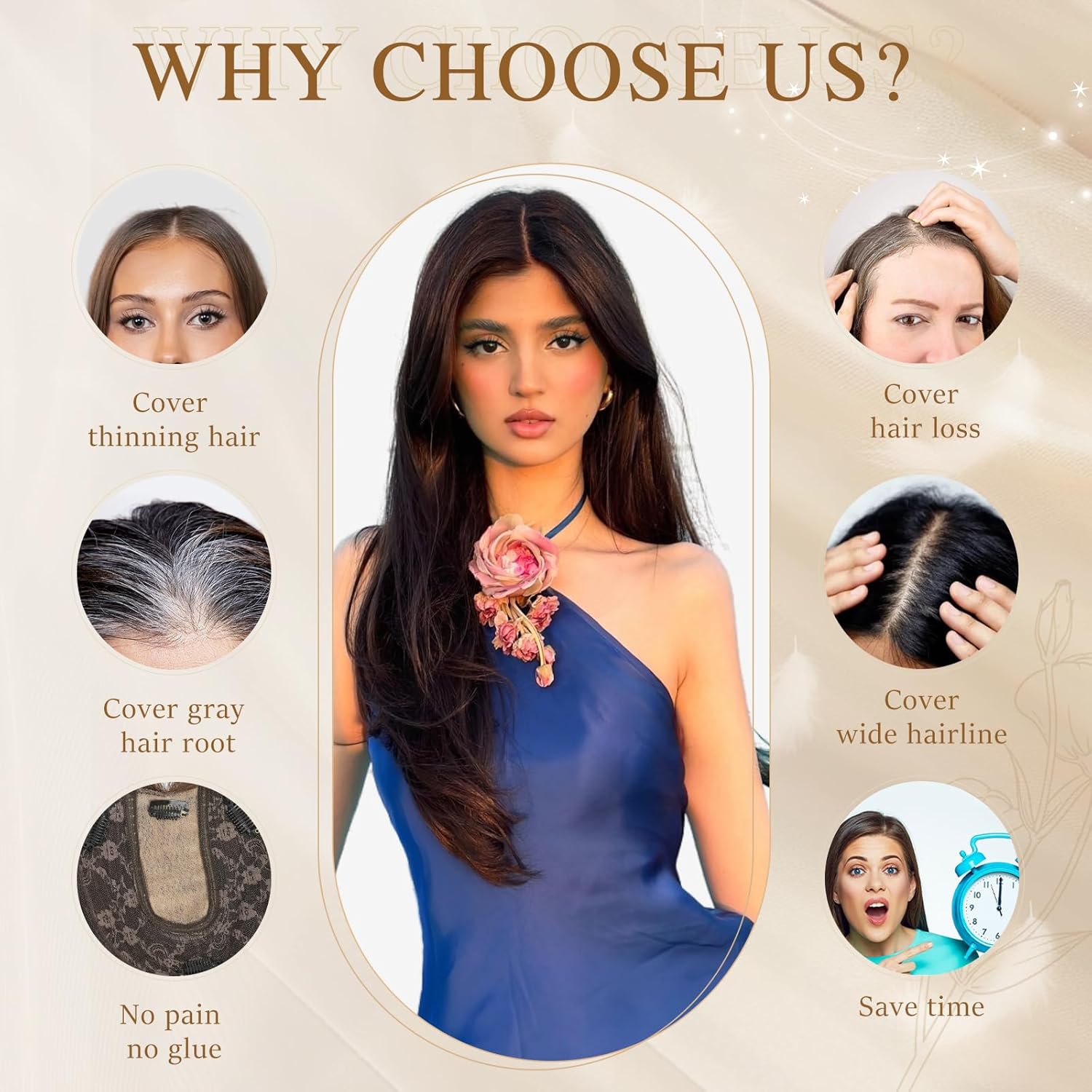 MEDO Hair Toppers for Women with Thinning Hair, 18 Inch Straight Short Black Wig Toppers for women