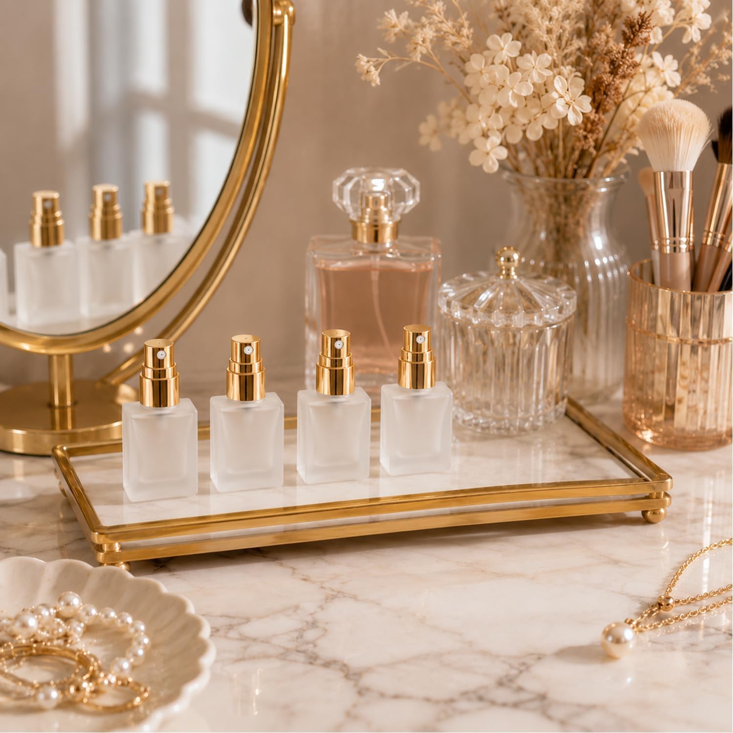 10 Pack 10ml Frosted Glass Perfume Spray Bottles Refillable Fine Mist Atomizer with Gold Sprayer Empty Travel Perfume Bottles for Essential Oils, Cologne & DIY Fragrance