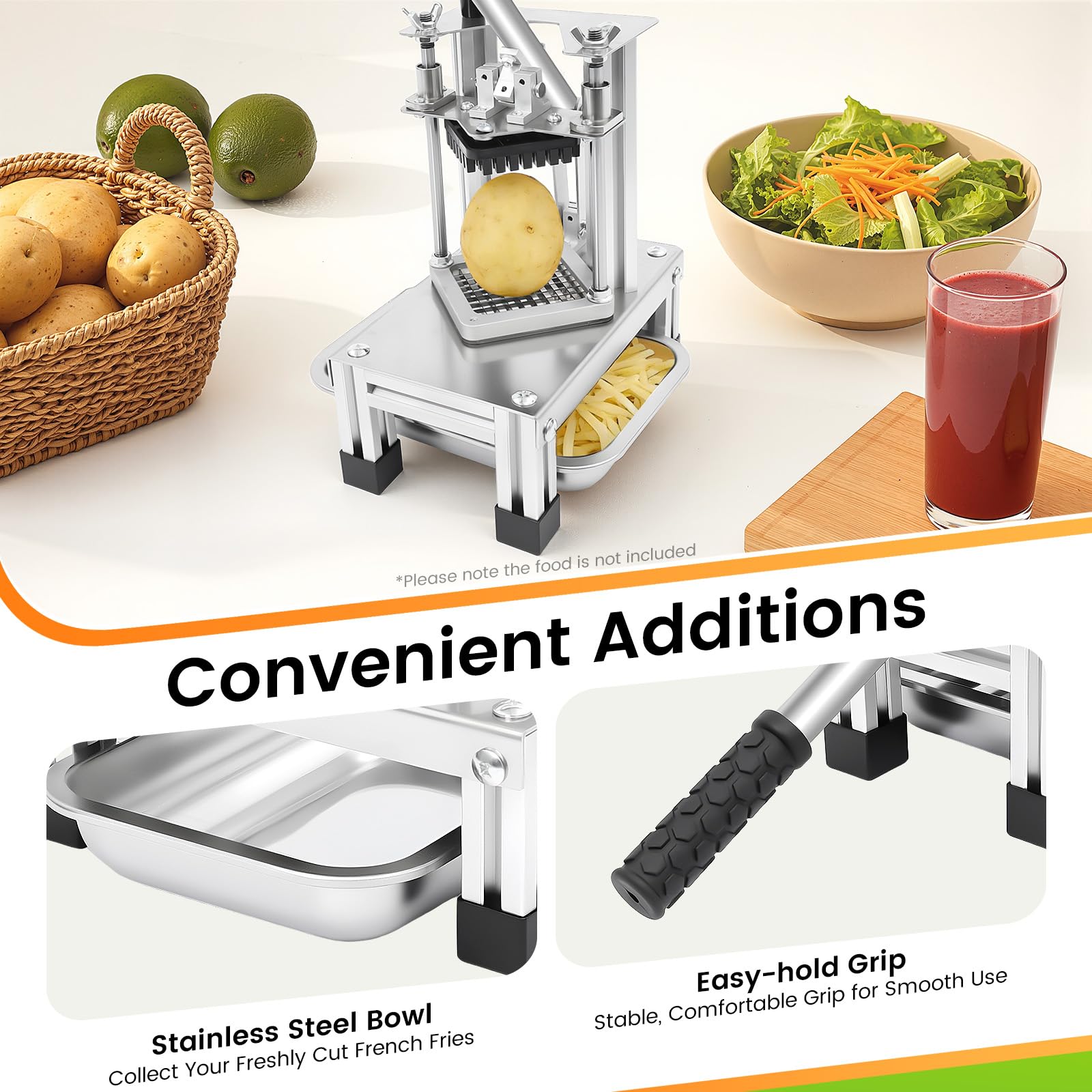 Affettatrice professionale per patate | Tagliapatate a 3 dimensioni (7/10/14 mm) e ciotola in acciaio inox | Affettatrice per friggere francese commerciale per patatine fritte