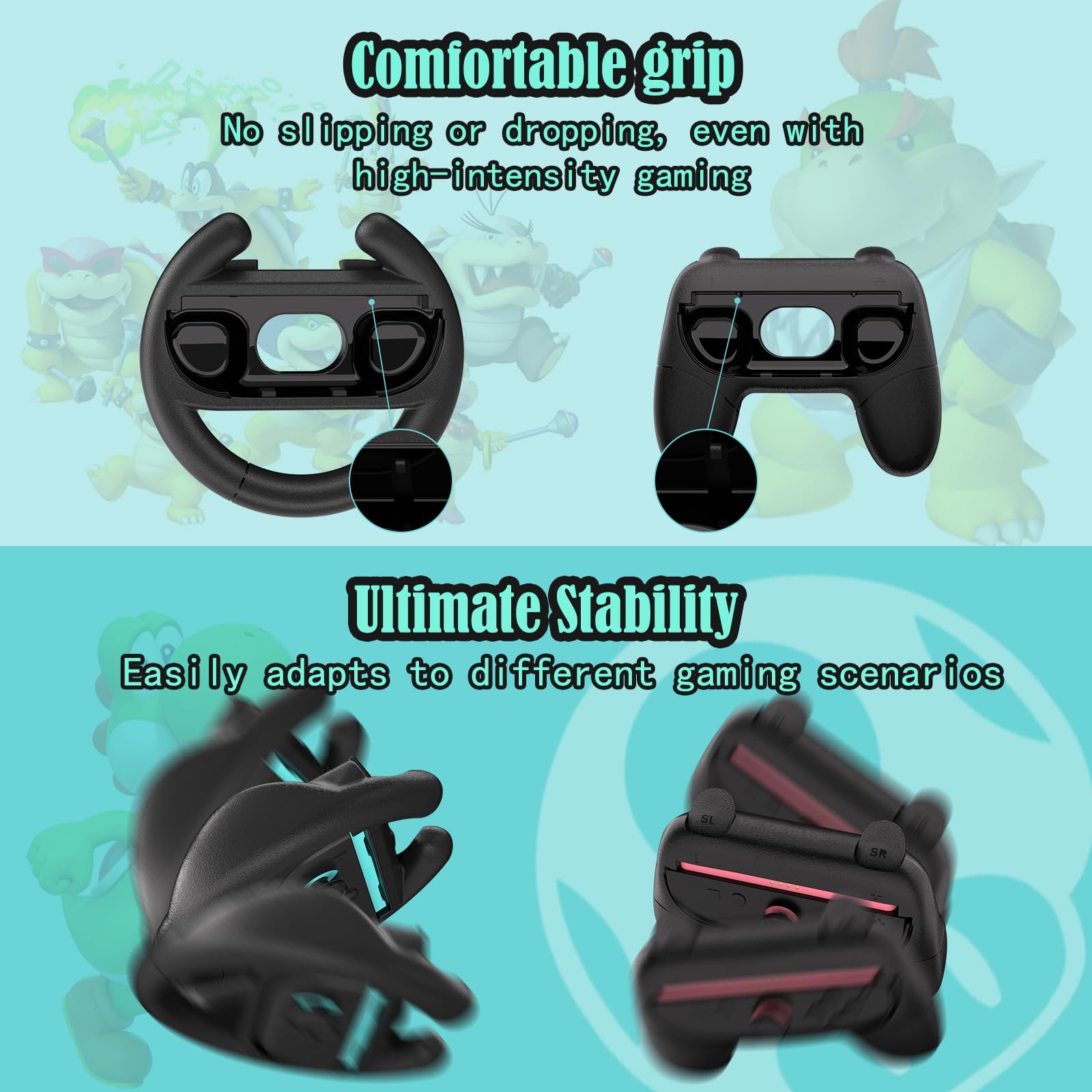 HEYSTOP Lenkräder für Nintendo Switch 2 Joy-Con Grip Rennlenkräder für Mario Kart 8 Deluxe 4-in-1 Lenkradgriff-Hülle