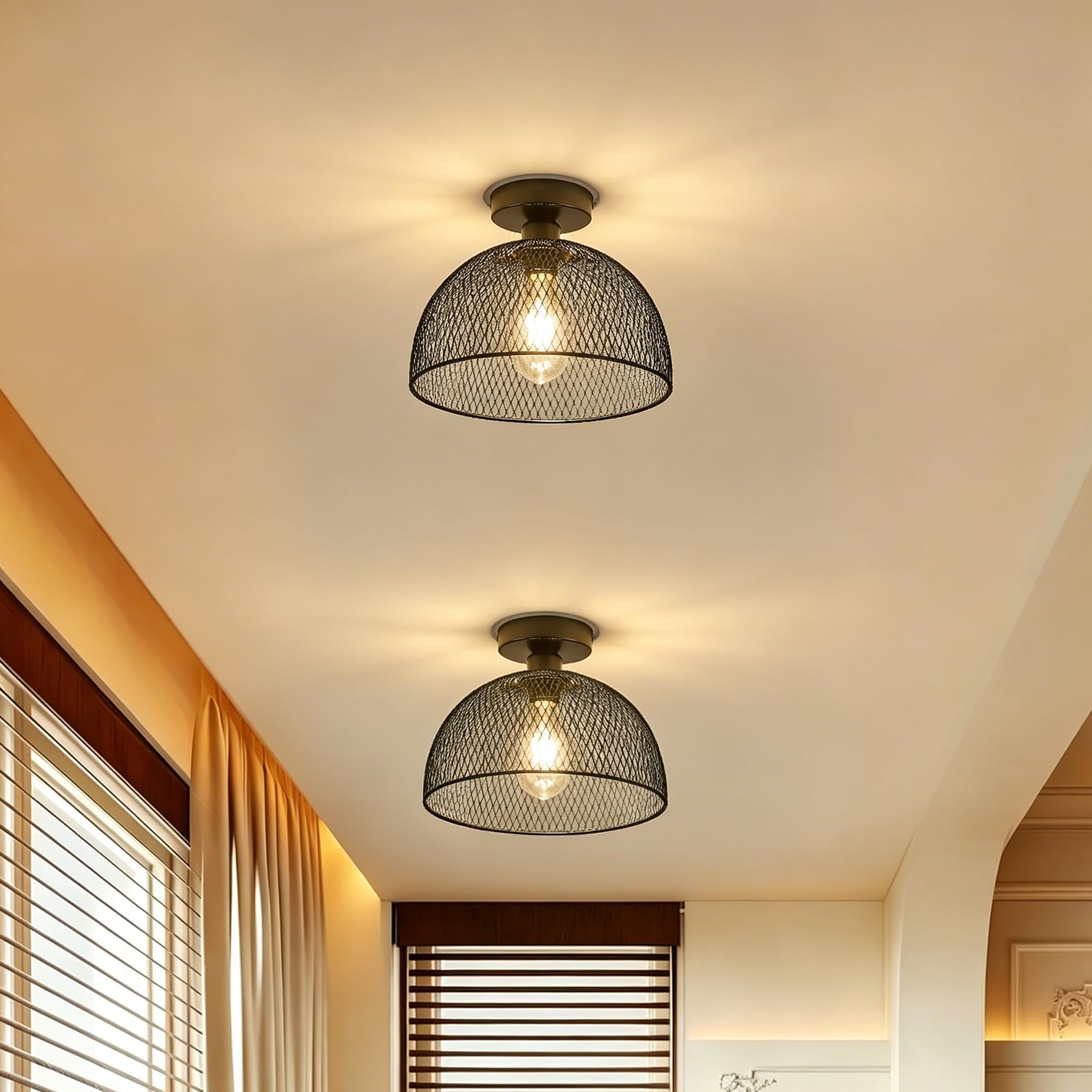 ALYRTESPL Pack of 2 Ceiling Light, Industrial Chandelier, Farm House Ceiling Lighting Fixture for Bedroom, Dining Room, Kitchen, Hallway (Round A)