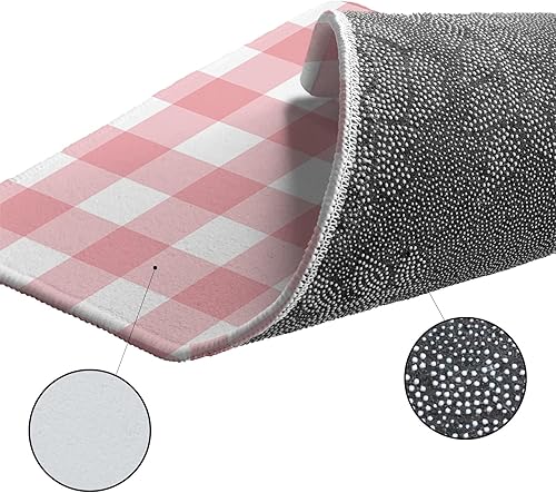 Miniatura 8 de Alfombra de felpa rosa de búfalo rosa, alfombra de felpa rosa y blanca, alfombra a cuadros, alfombra de sala de estar, alfombras para decoración de