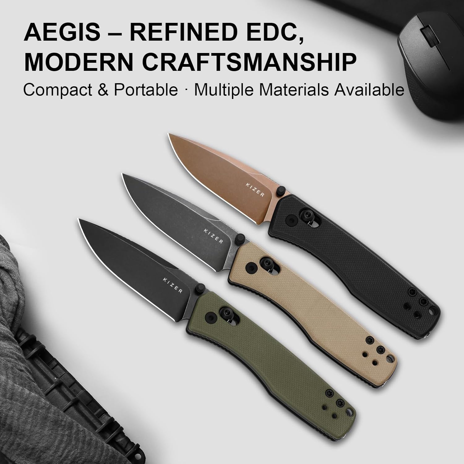Kizer Aegis EDC Pocket Knife, 2.8" D2 Steel Drop Point Folding Knife with Sand G10 Handle, Thumb Stud Opener Clutch Lock, Pocket Knives for Camping Hiking V3774M1
