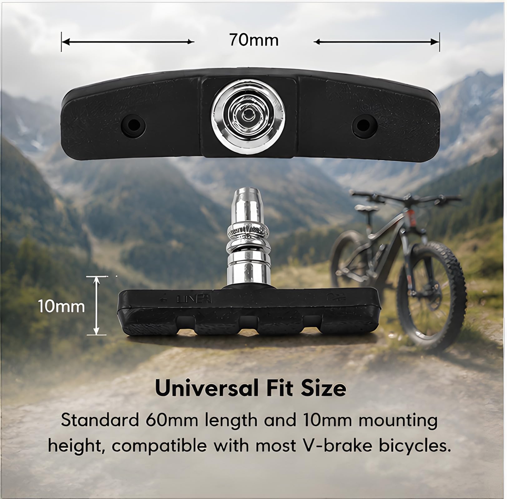 V-Brake - Set di 2 paia (4 pezzi) con chiave a brugola, pastiglie freno da 70 mm per freni a V, freni a cerchio, in gomma compatibile con Shimano Sram Tektro MTB bici da strada City Bike