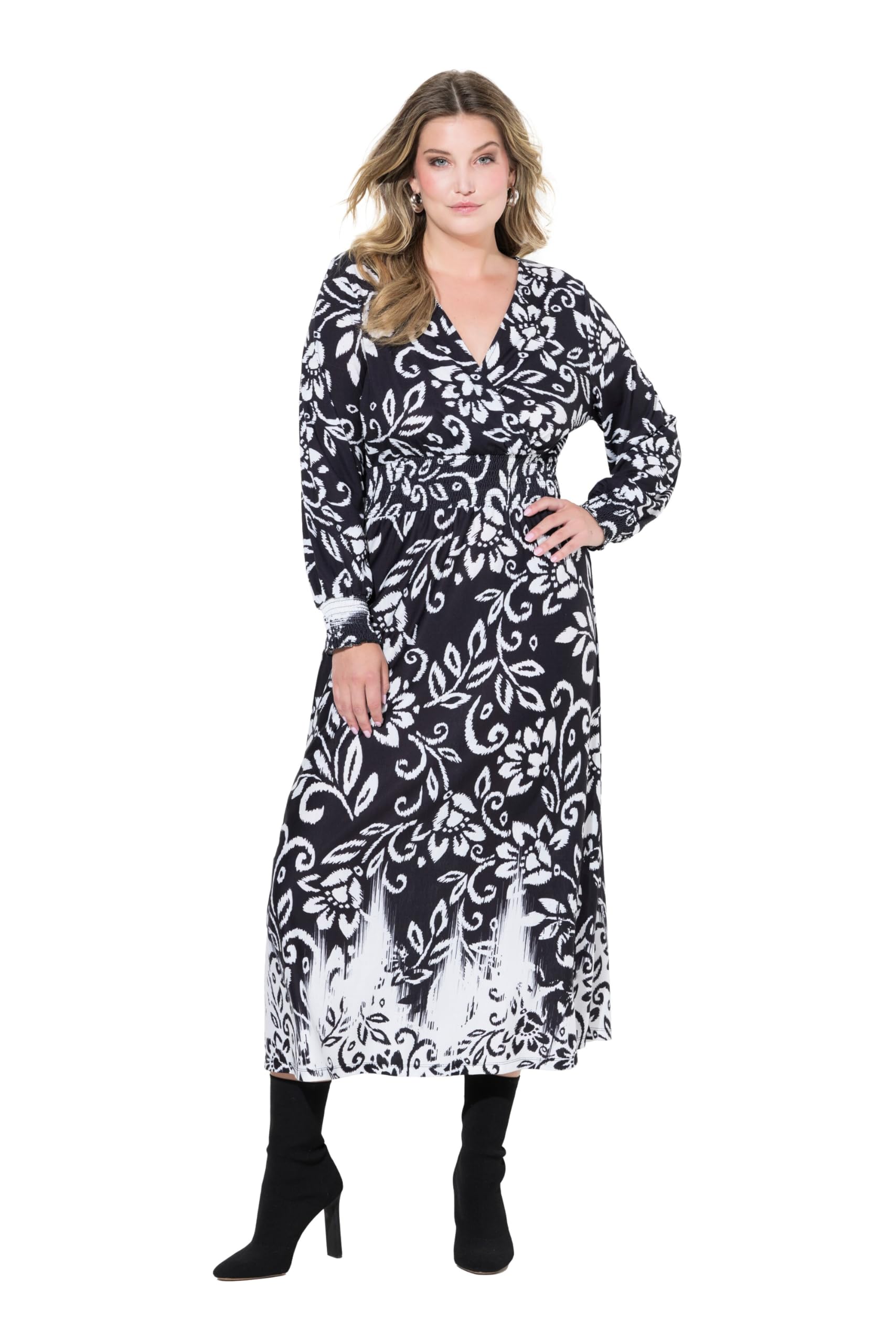 MIAMODA Damen große Größen Übergrößen Plus Size Maxikleid, A-Linie, Alloverdruck, Langarm 835346