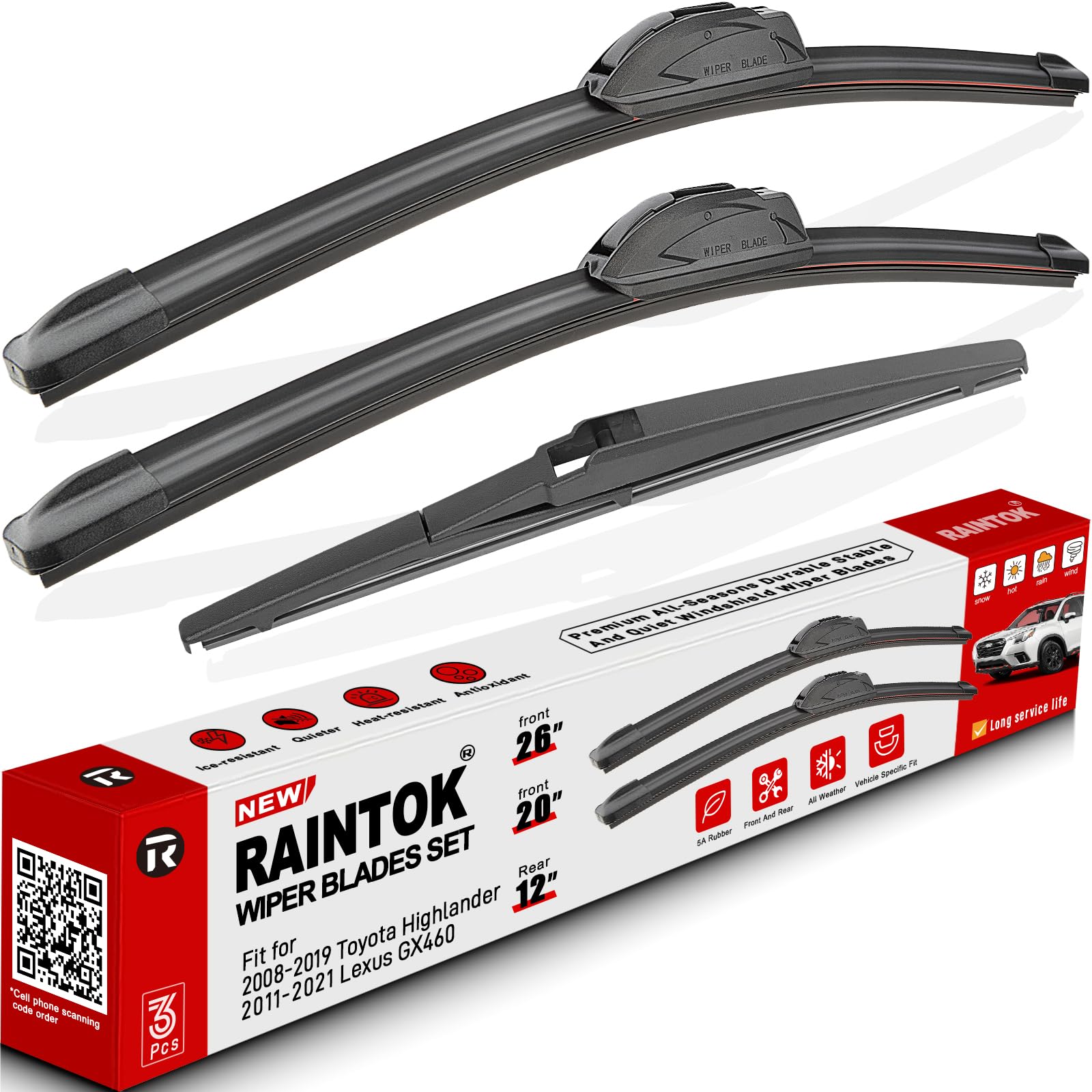 3 Pack Windshield Wiper Blades Replacement for Toyota Highlander 2008-2019