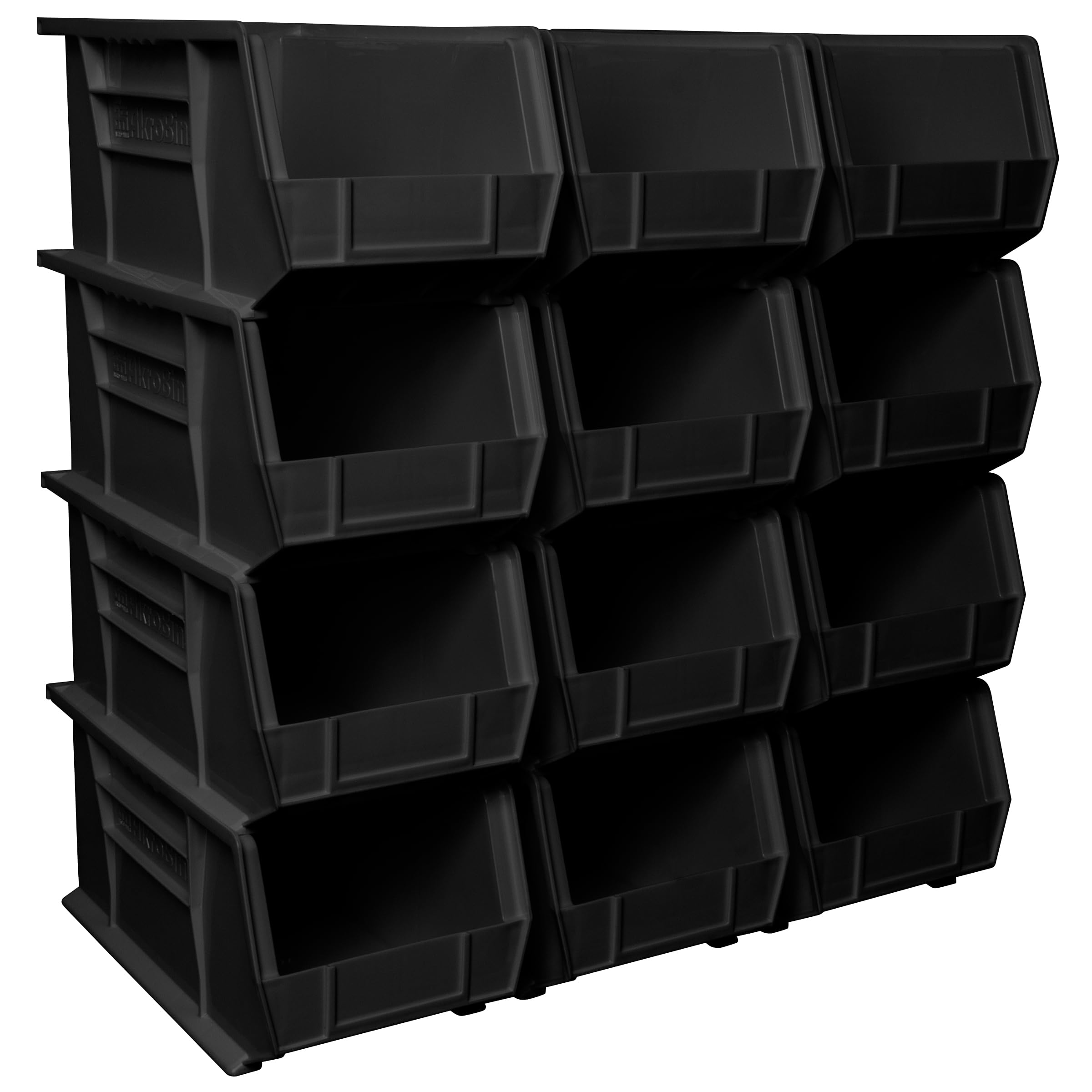 Akro-Mils 30240 AkroBins Contenitori di Stoccaggio in Plastica, Contenitori Impilabili Salvaspazio per Garage, Dispensa, Organizzazione Hobby, 38,1 cm x 20,32 cm x 17,78 cm, Nero, Confezione da 12