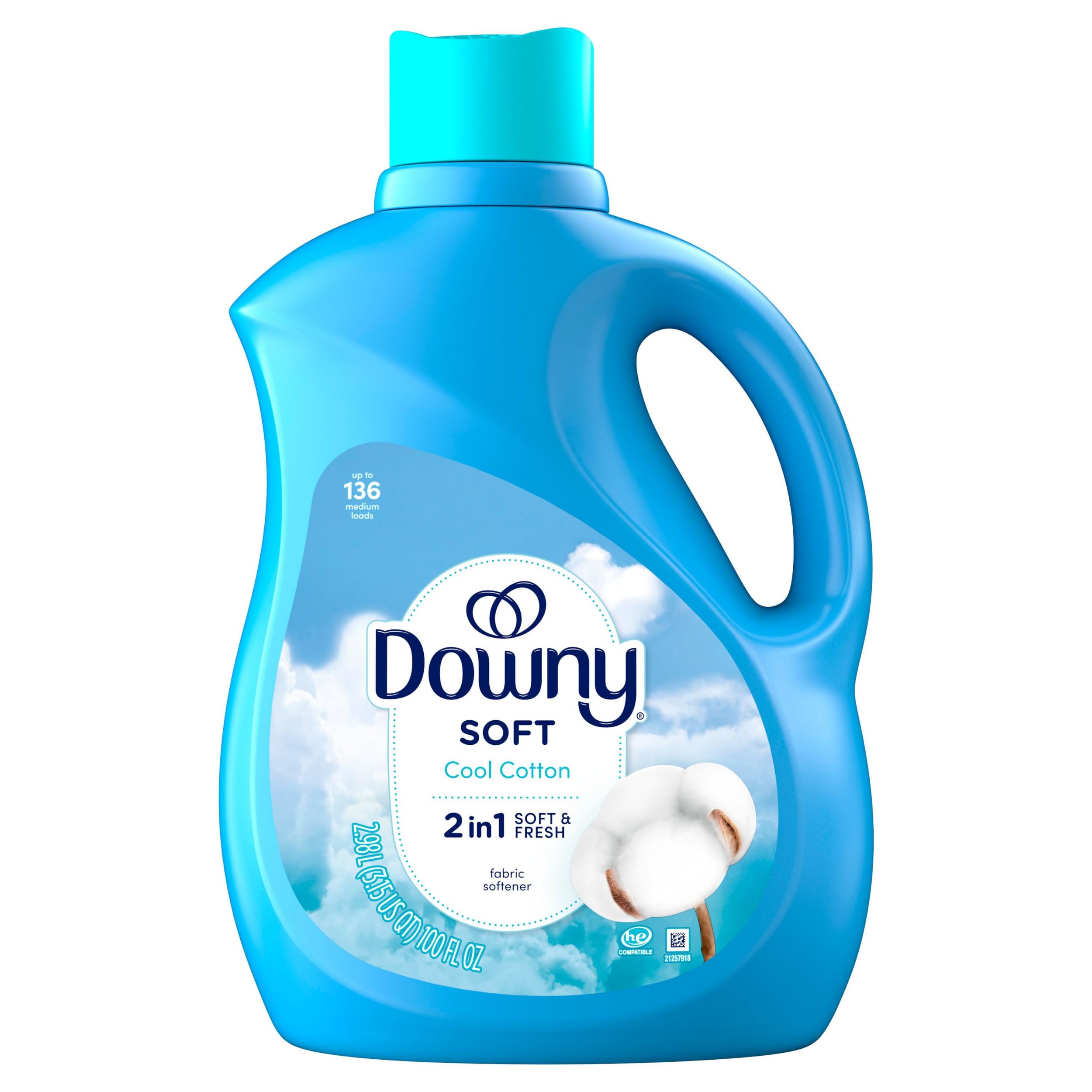 Downy Soft, 2 in 1 Soft and Fresh Liquid Fabric Softener, Cool Cotton, 100 fl oz, 136 Loads, Fabric Conditioner Liquid provides softness and freshness for fabrics