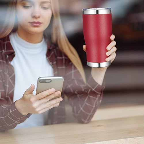 Miniatura 7 de VEGOND Vaso de acero inoxidable de 20 onzas con tapa y pajita, aislado al vacío, de doble pared, taza para café de viaje (rojo ladrillo, paquete de